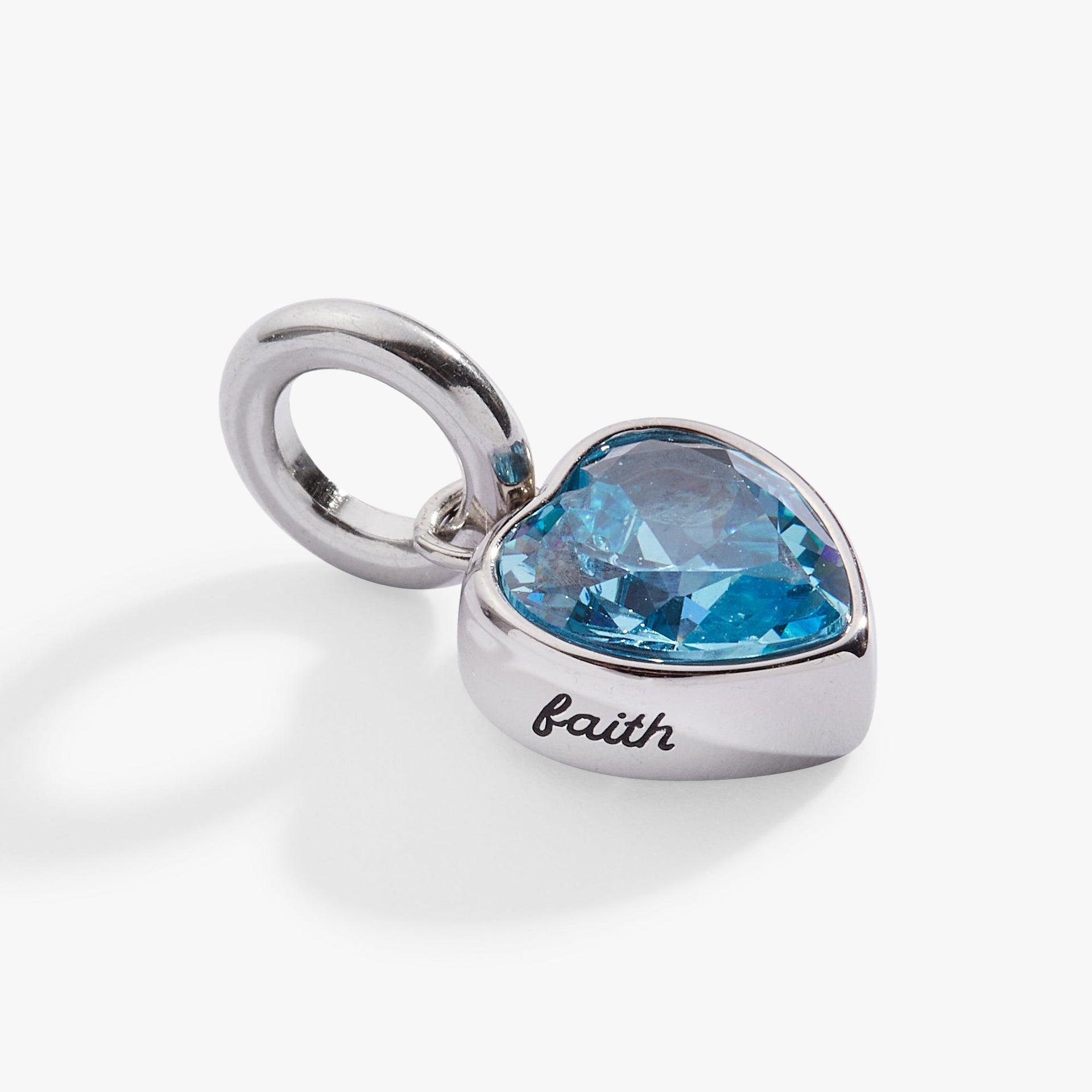 March 'Faith' Heart Birthstone Charm - Gold Aquamarine Blue