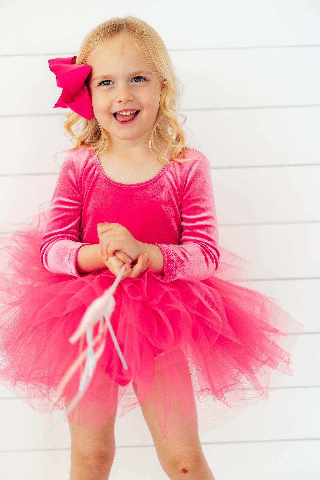 Magenta Velvet L/S Tutu Leotard