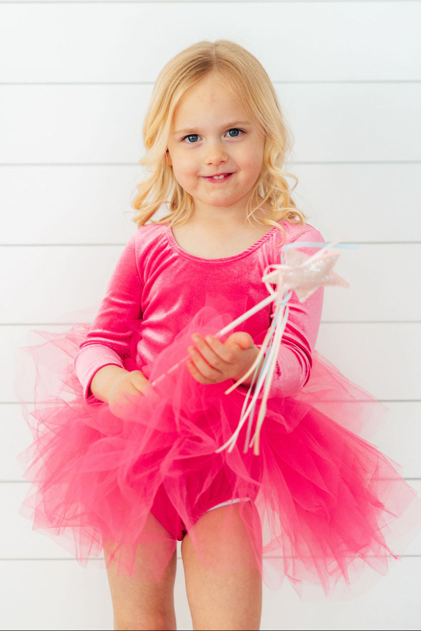 Magenta Velvet L/S Tutu Leotard