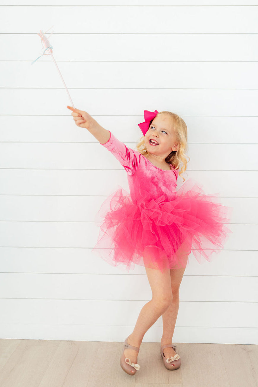 Magenta Velvet L/S Tutu Leotard