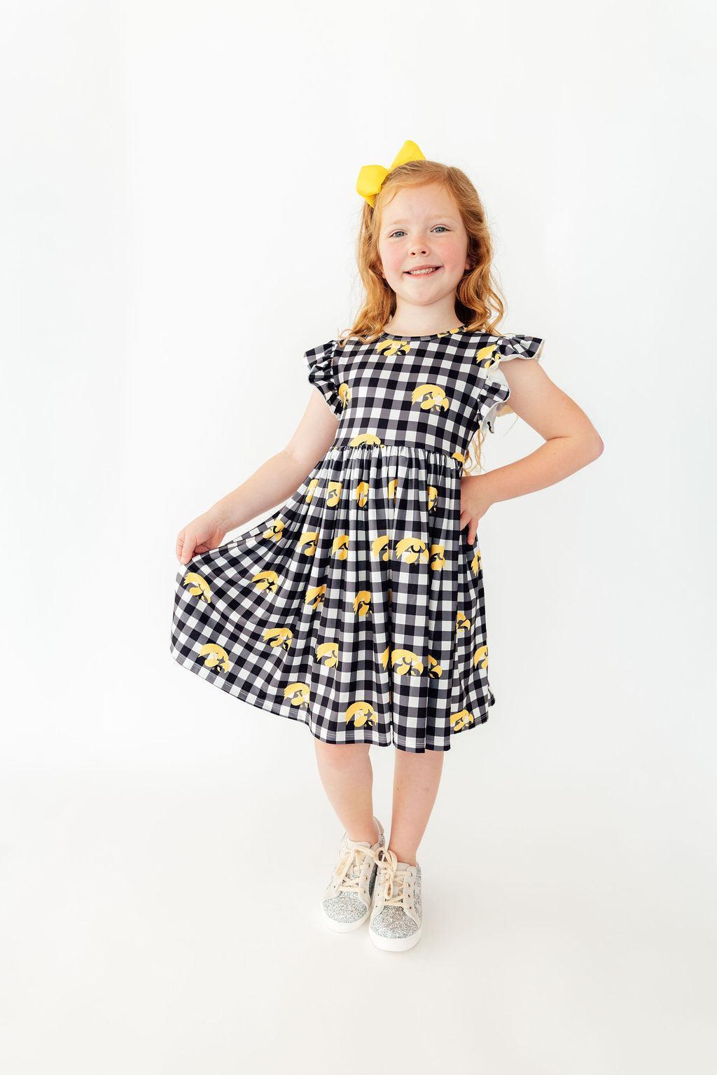 Iowa Plaid Tigerhawk Flutter Twirl Dress Black and Gold - Image 2