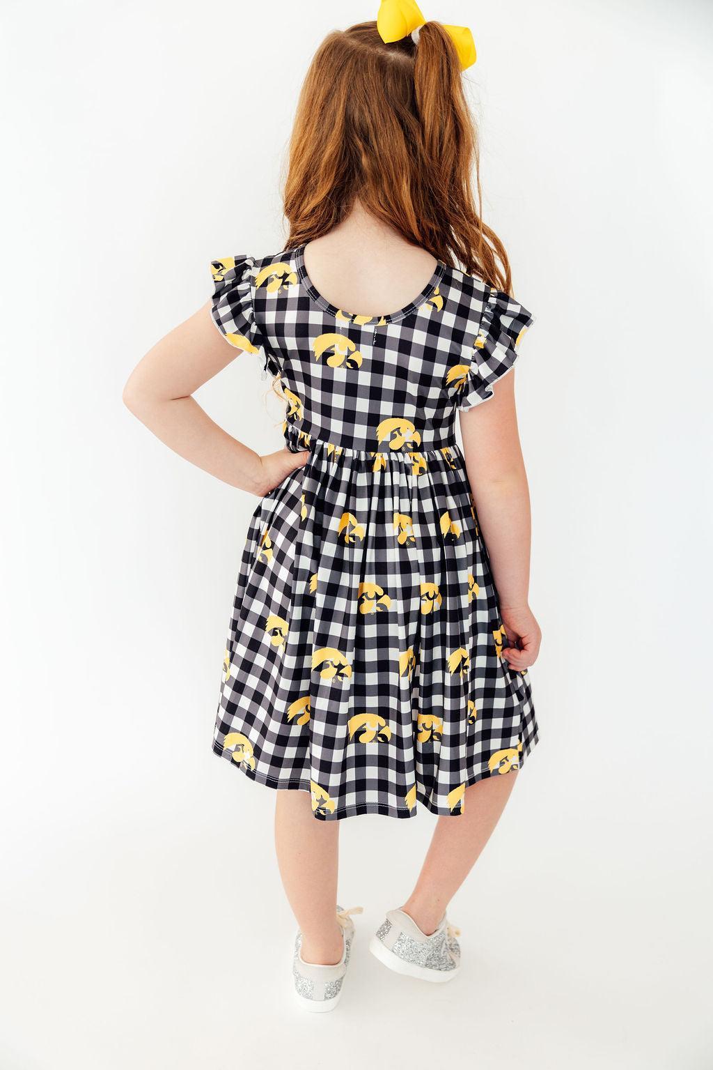 Iowa Plaid Tigerhawk Flutter Twirl Dress Black and Gold - Image 3
