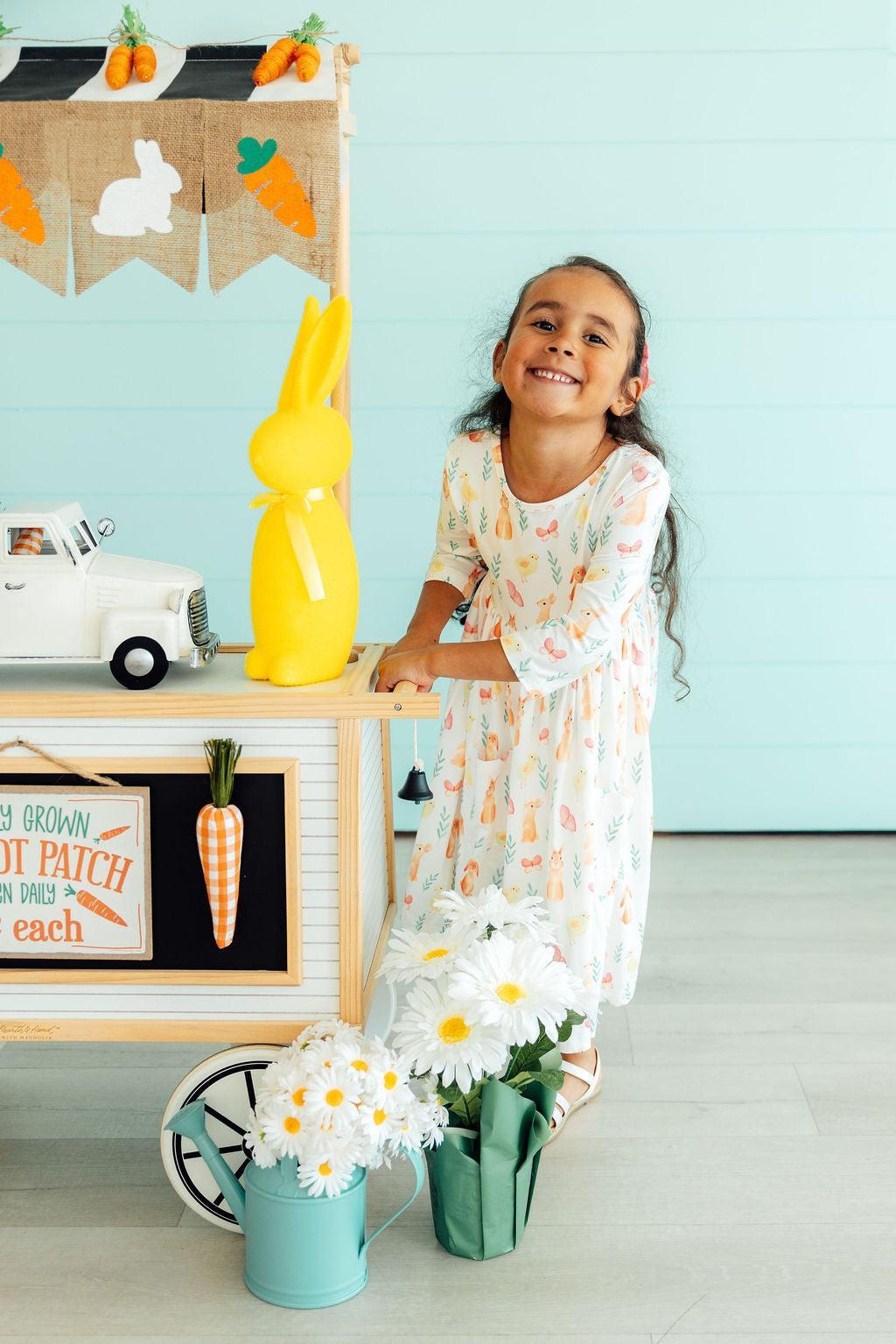 Sunny Bunnies 3/4 Sleeve Pocket Twirl Dress