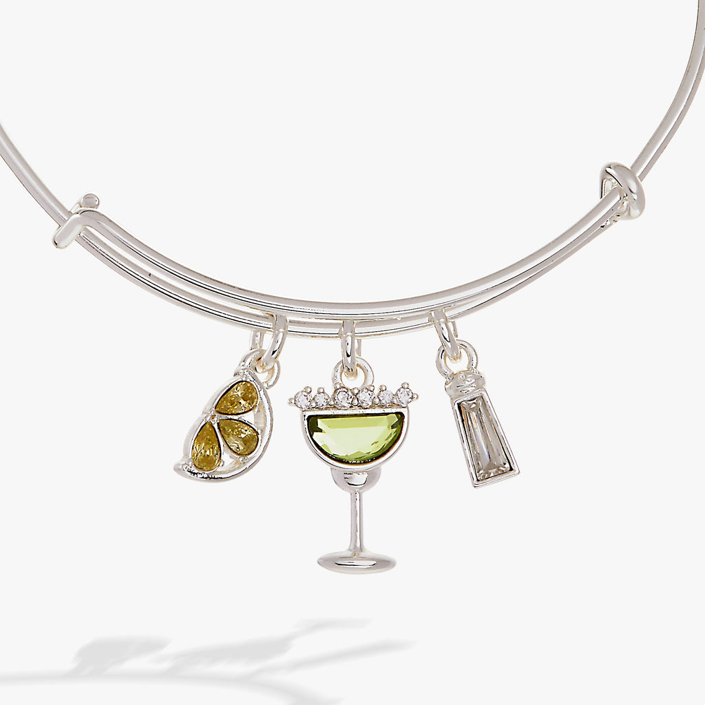 Margarita Cocktail Charm Bangle Bracelet with Green Crystals