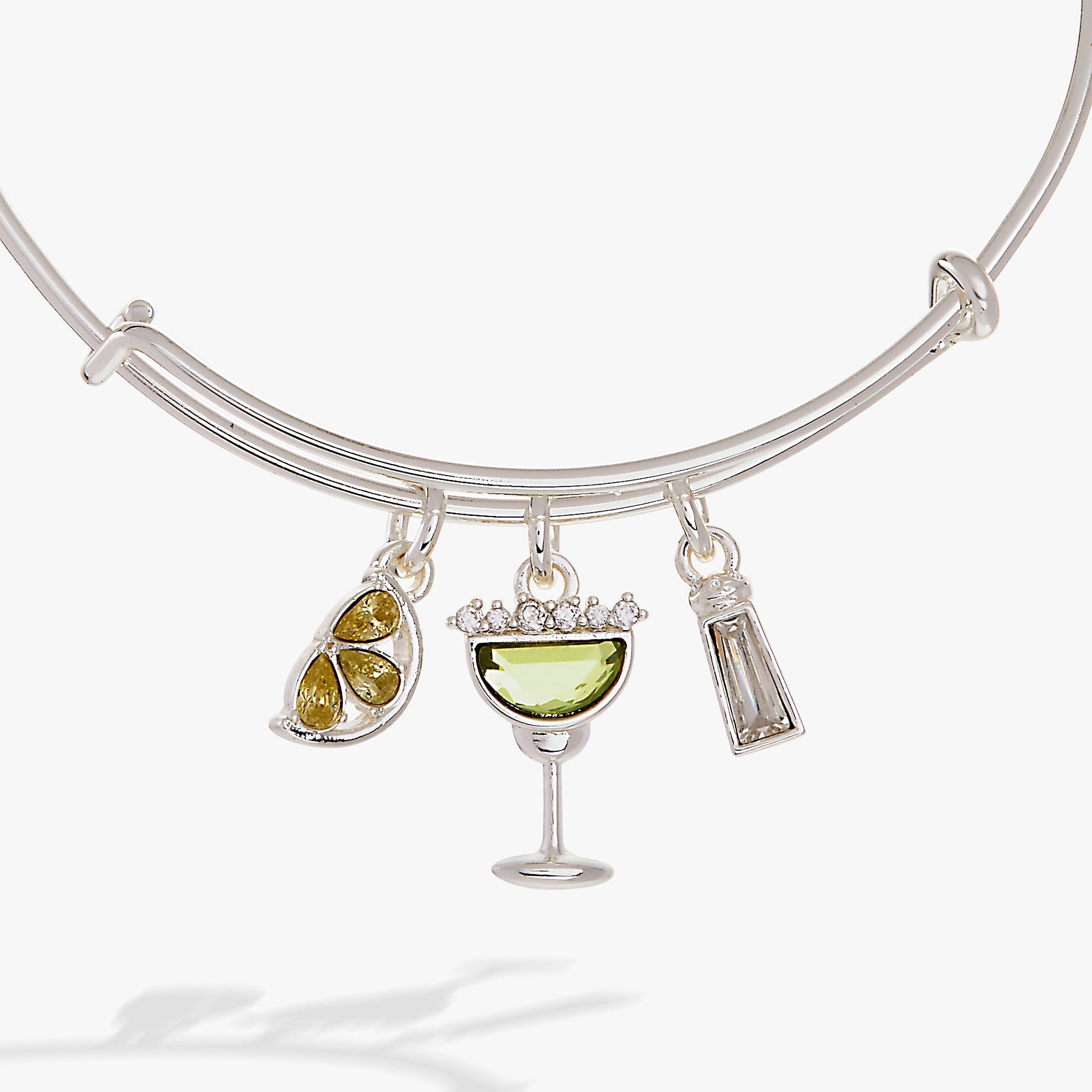 Margarita Cocktail Charm Bangle Bracelet with Green Crystals