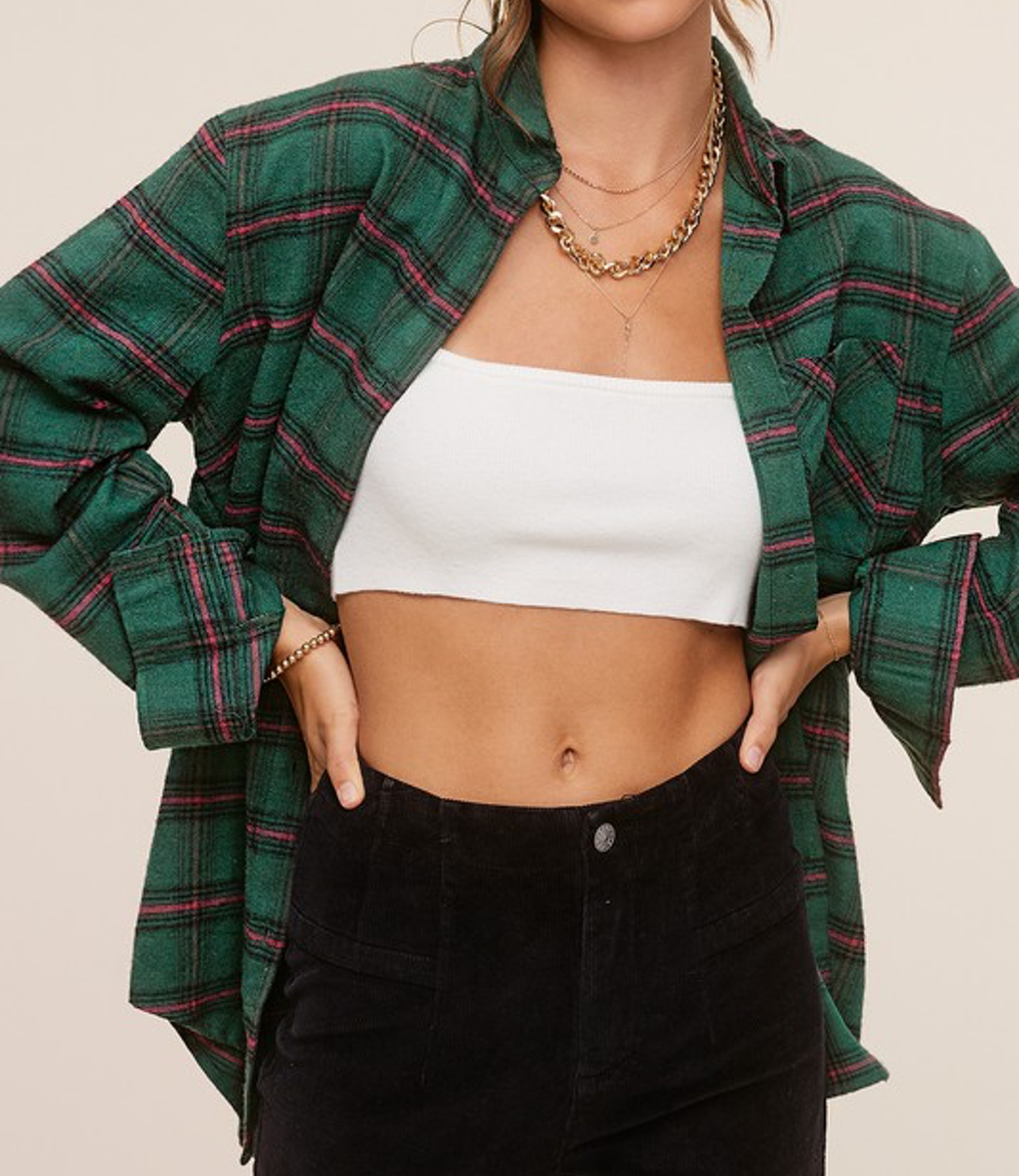 Mari Shirt in Green - Versatile Cotton-Blend Button Down