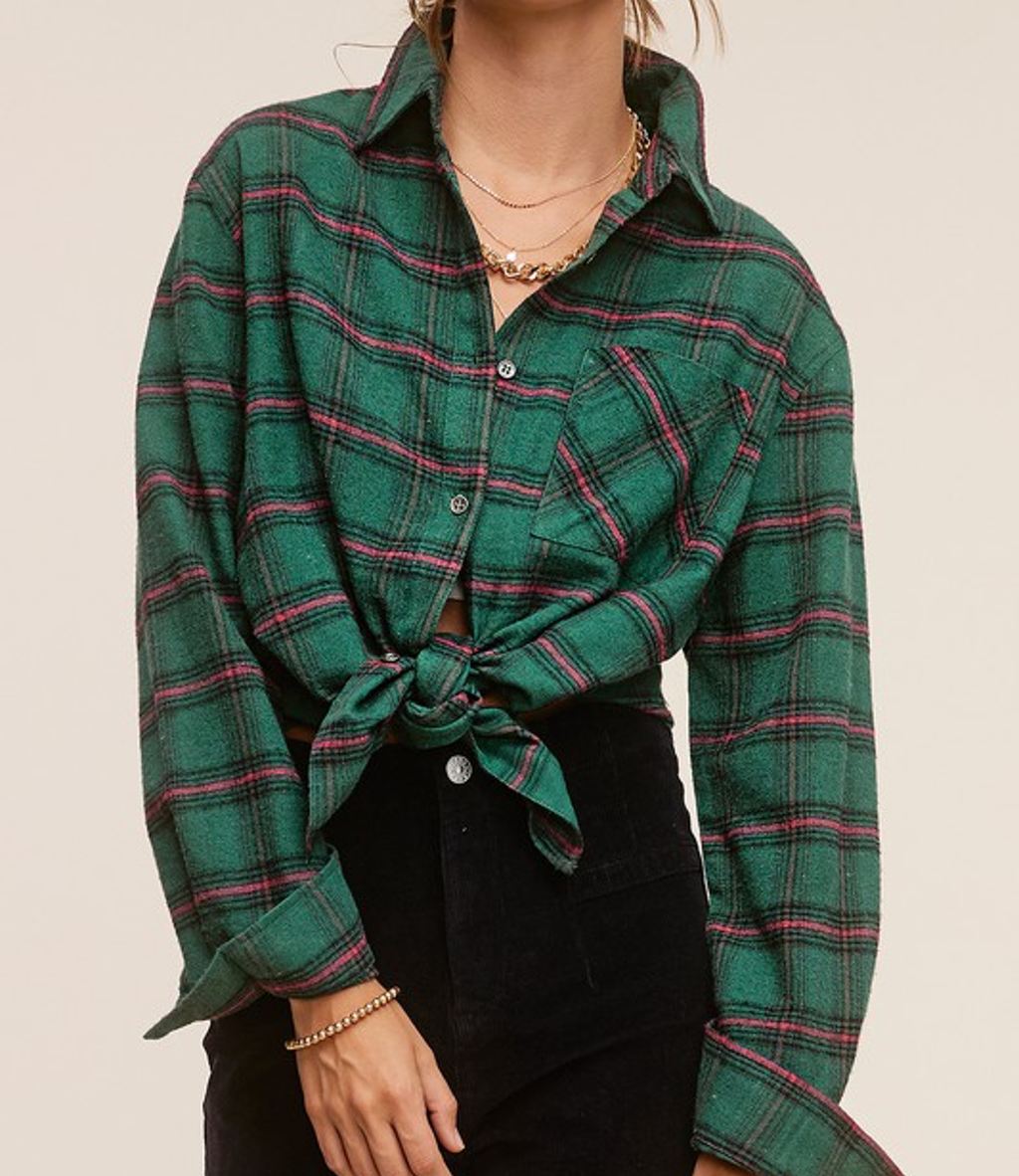 Mari Shirt in Green - Versatile Cotton-Blend Button Down