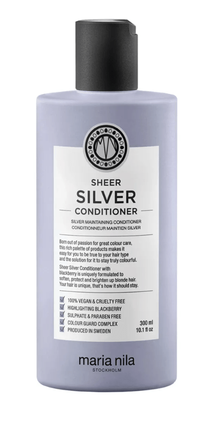 Maria Nila Sheer Silver Conditioner bottle in 10.1 oz size for blonde and grey hair