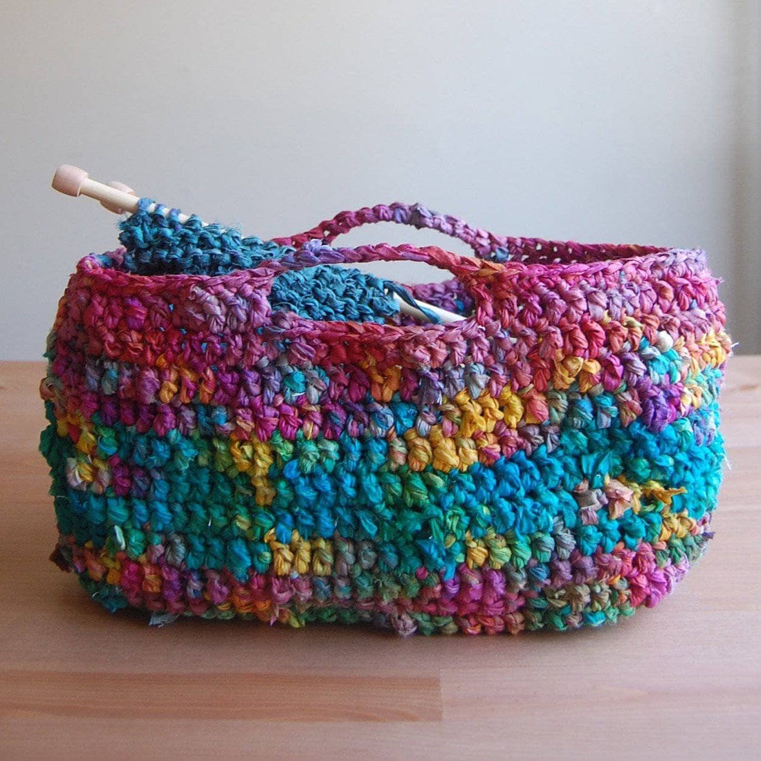 Bohemian Handmade Market Tote Bag in Multicolor Blue