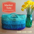 Multicolor and blue bohemian handmade knit market tote bag