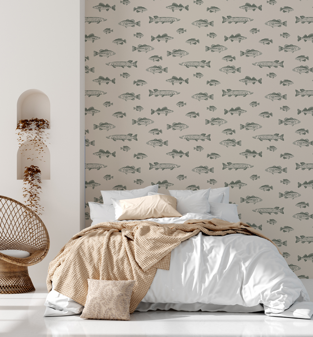 Marlin Removable Wallpaper in Beige and Dark-Grey