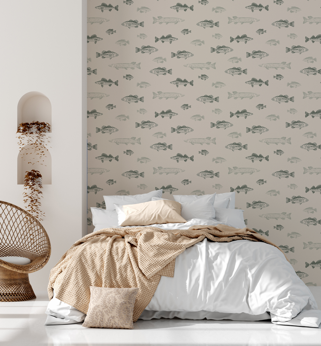Marlin Removable Wallpaper in Beige and Dark-Grey