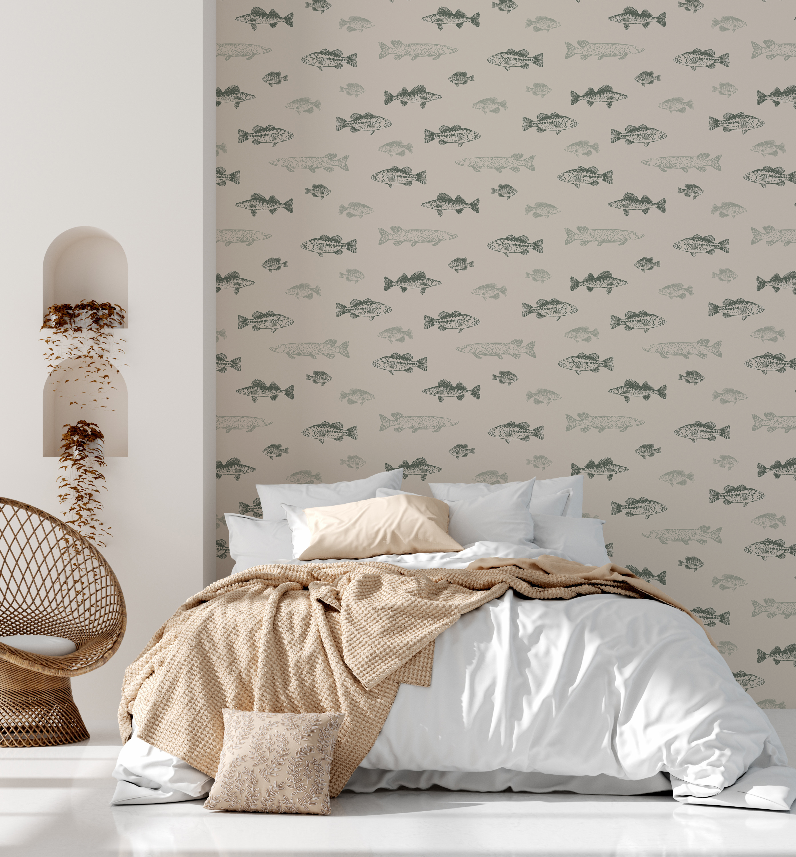 Marlin Removable Wallpaper in Beige and Dark-Grey