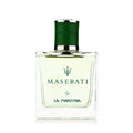Maserati by La Martina Eau de Toilette 3.4 OZ bottle with clear glass, pale yellow liquid, and dark forest green cap.