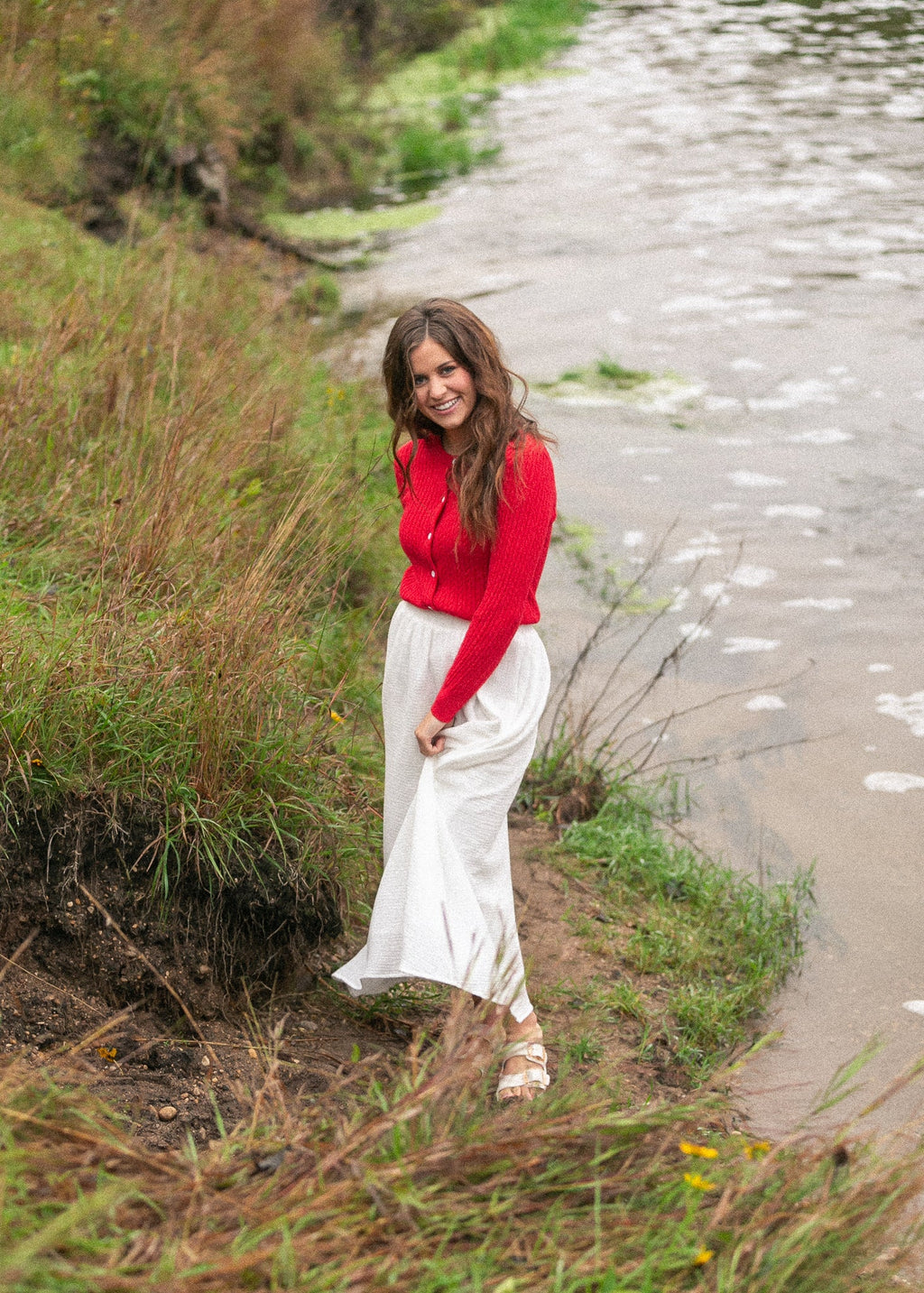 Mason Red Button Up Cardigan | Cable Knit Long Sleeve