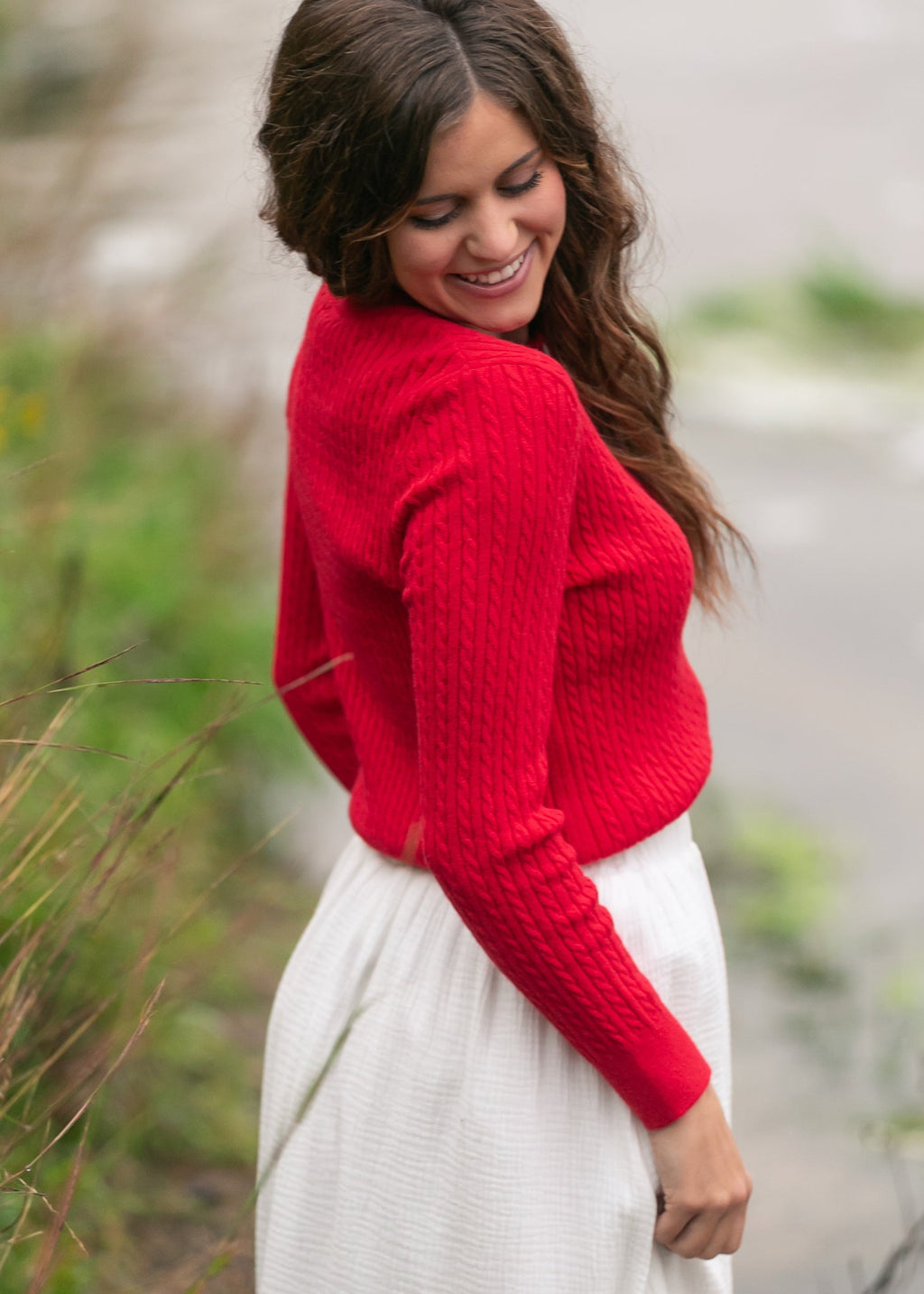 Mason Red Button Up Cardigan | Cable Knit Long Sleeve