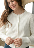 Mason White Button Up Cardigan | Cable Knit Long Sleeve