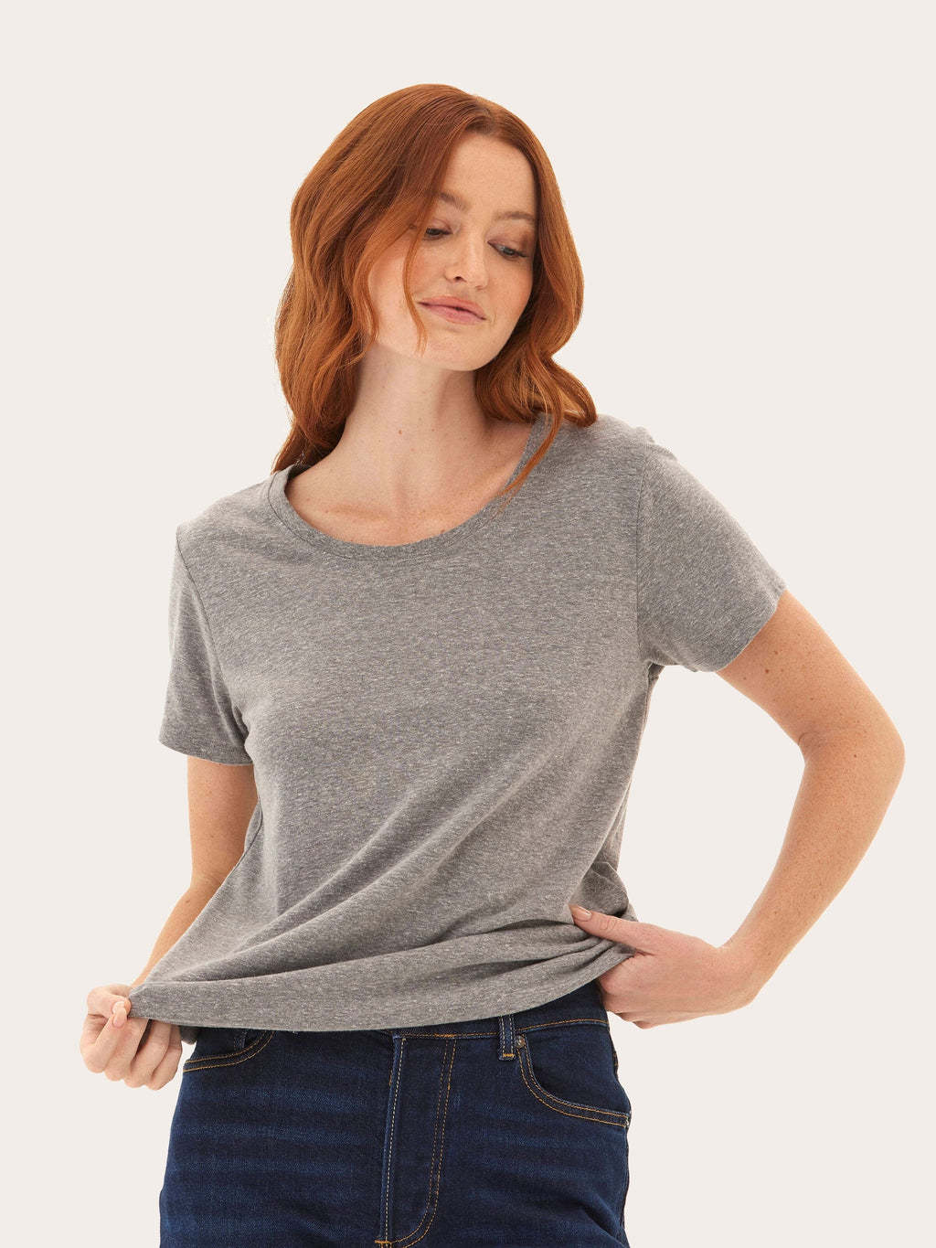 Grey Core triblend jersey crew neck tee.