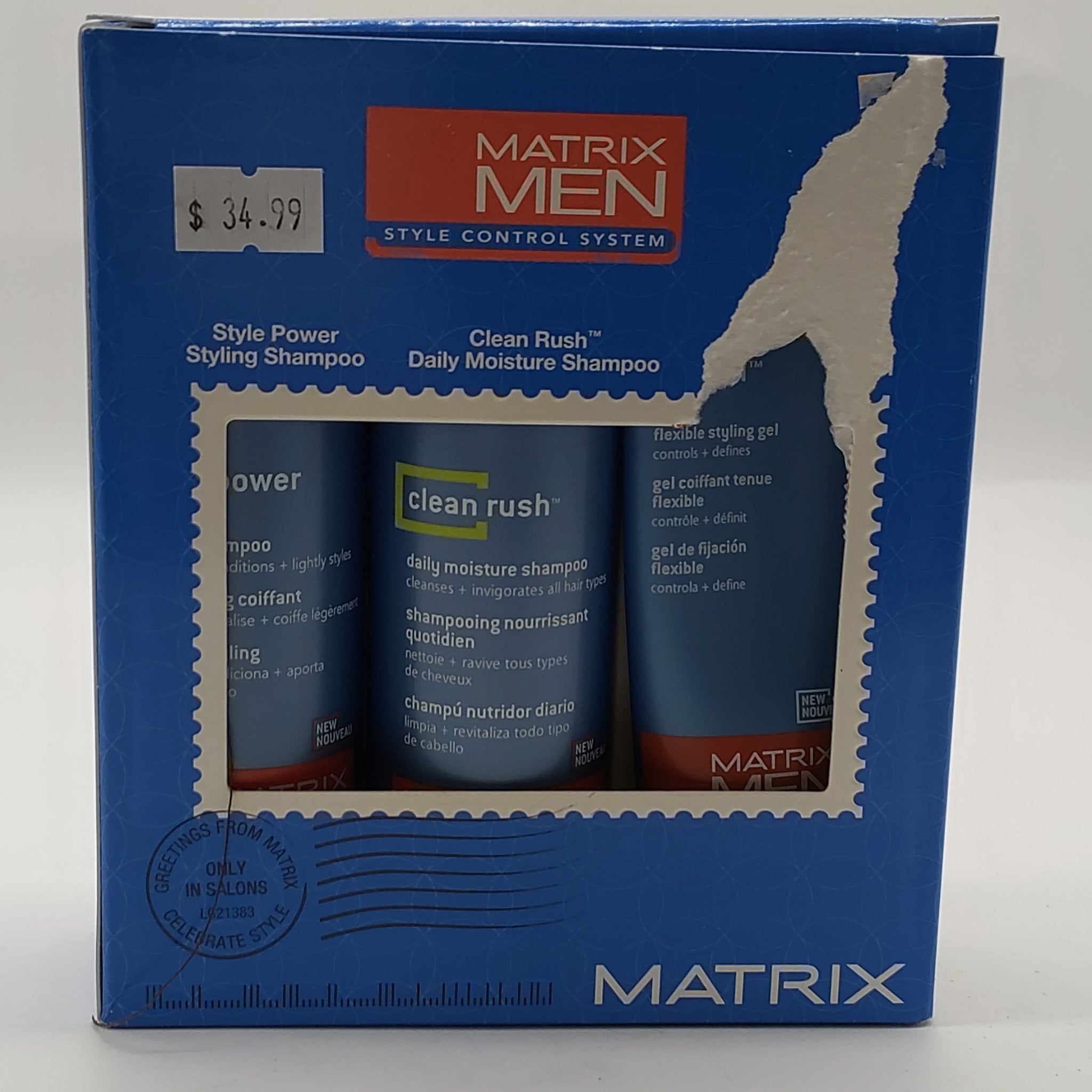 Matrix Men Style Control System professional styling gel bottle in blue and orange branding
