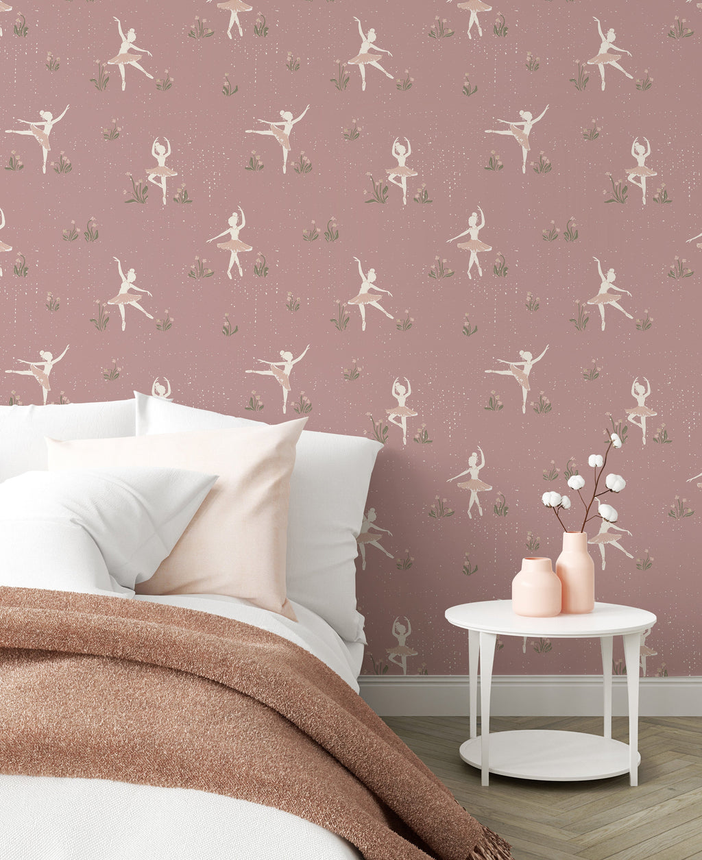 Allegra Whimsical Wallpaper - Cream, Dusty-Rose, and Sage-Green