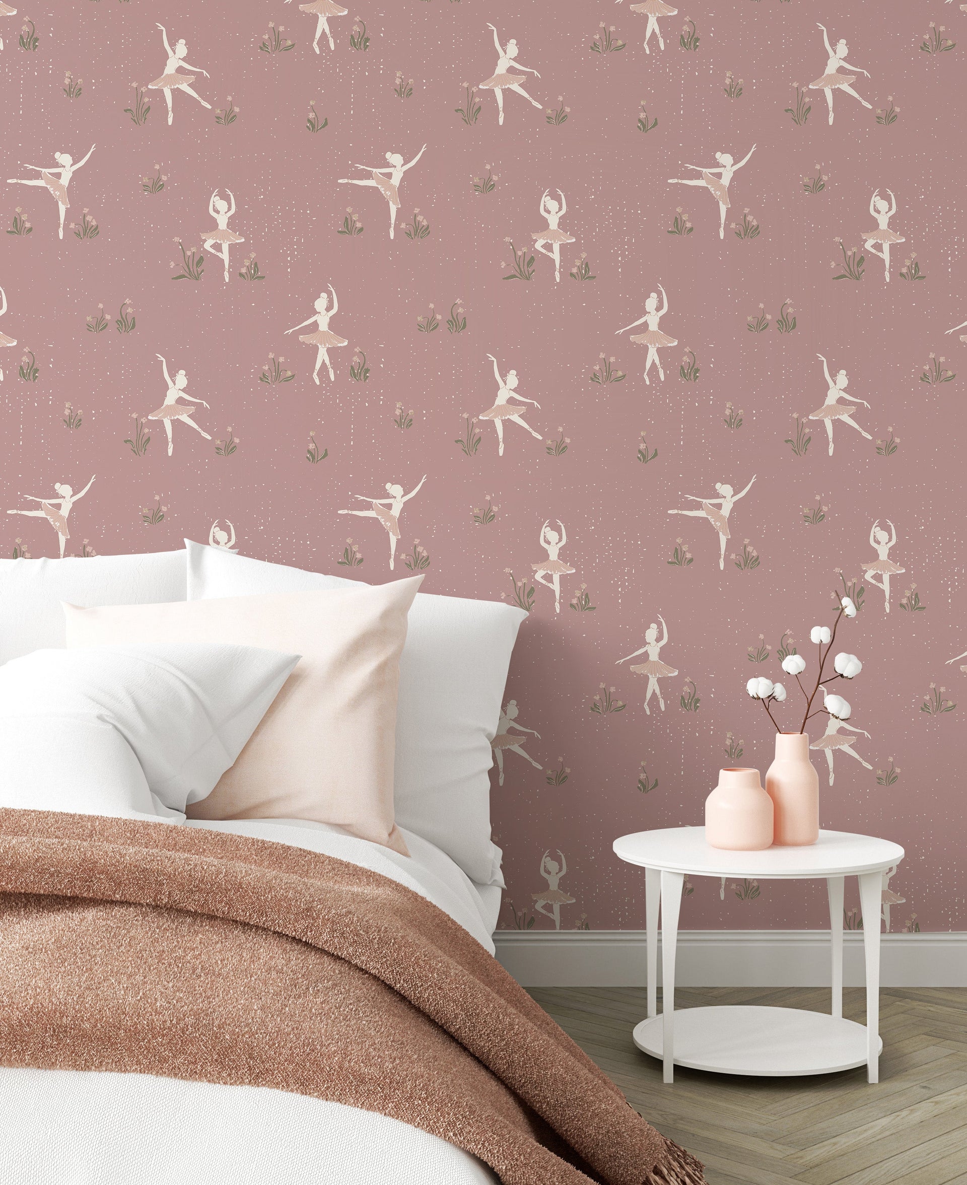 Allegra Whimsical Wallpaper - Cream, Dusty-Rose, and Sage-Green
