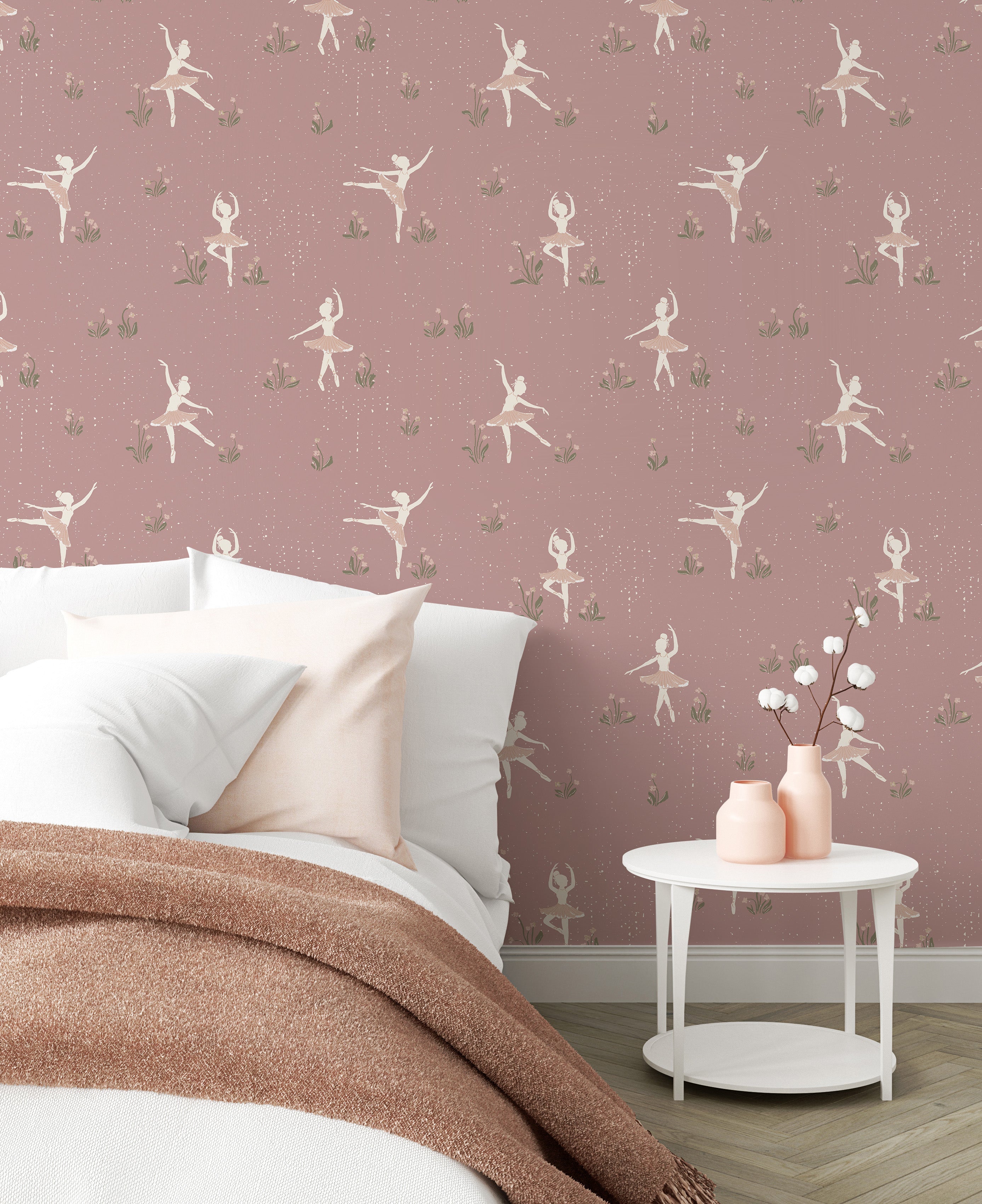 Allegra Whimsical Wallpaper - Cream, Dusty-Rose, and Sage-Green
