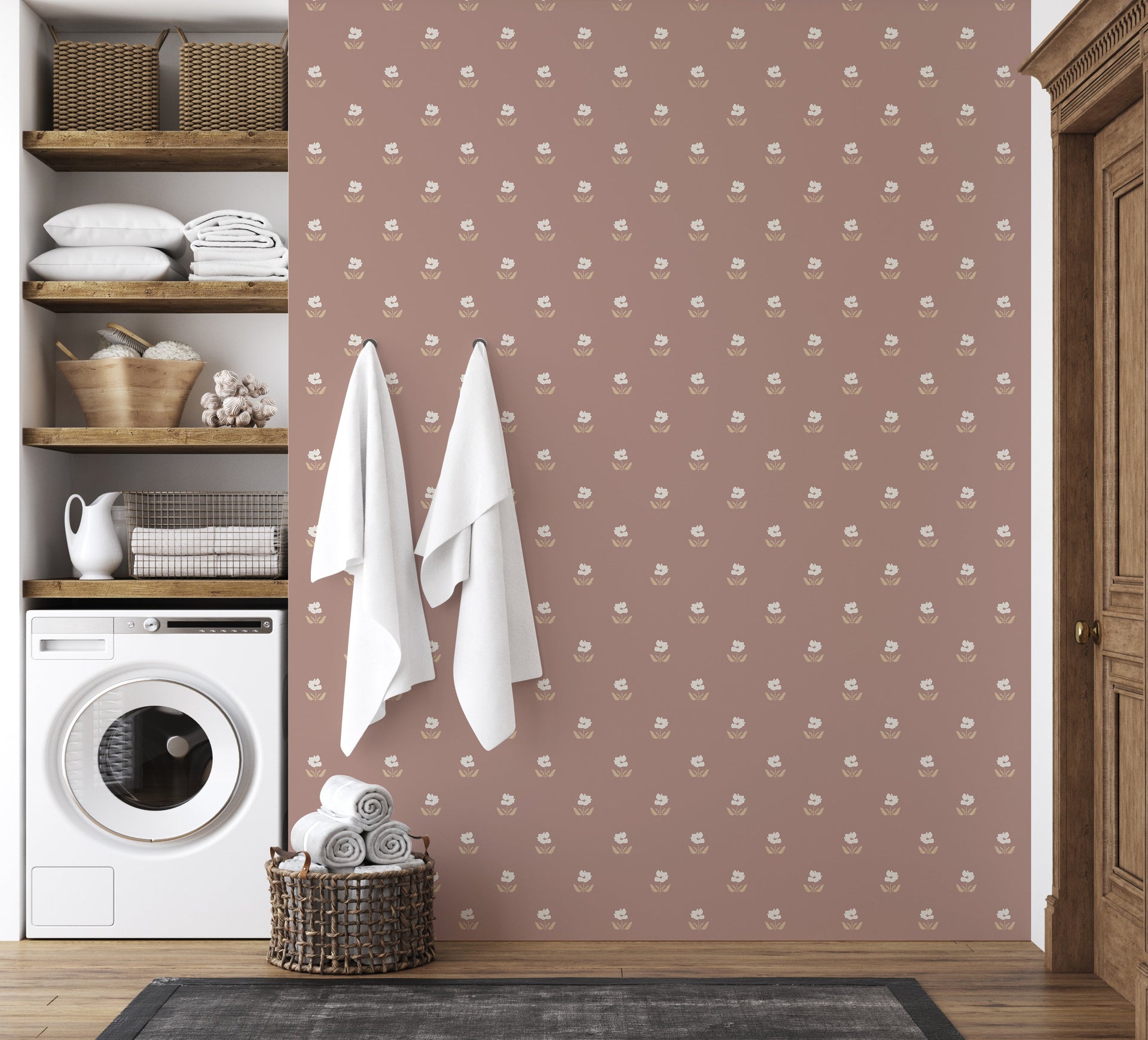 Sage Green and Muted Gold Floral Removable Wallpaper