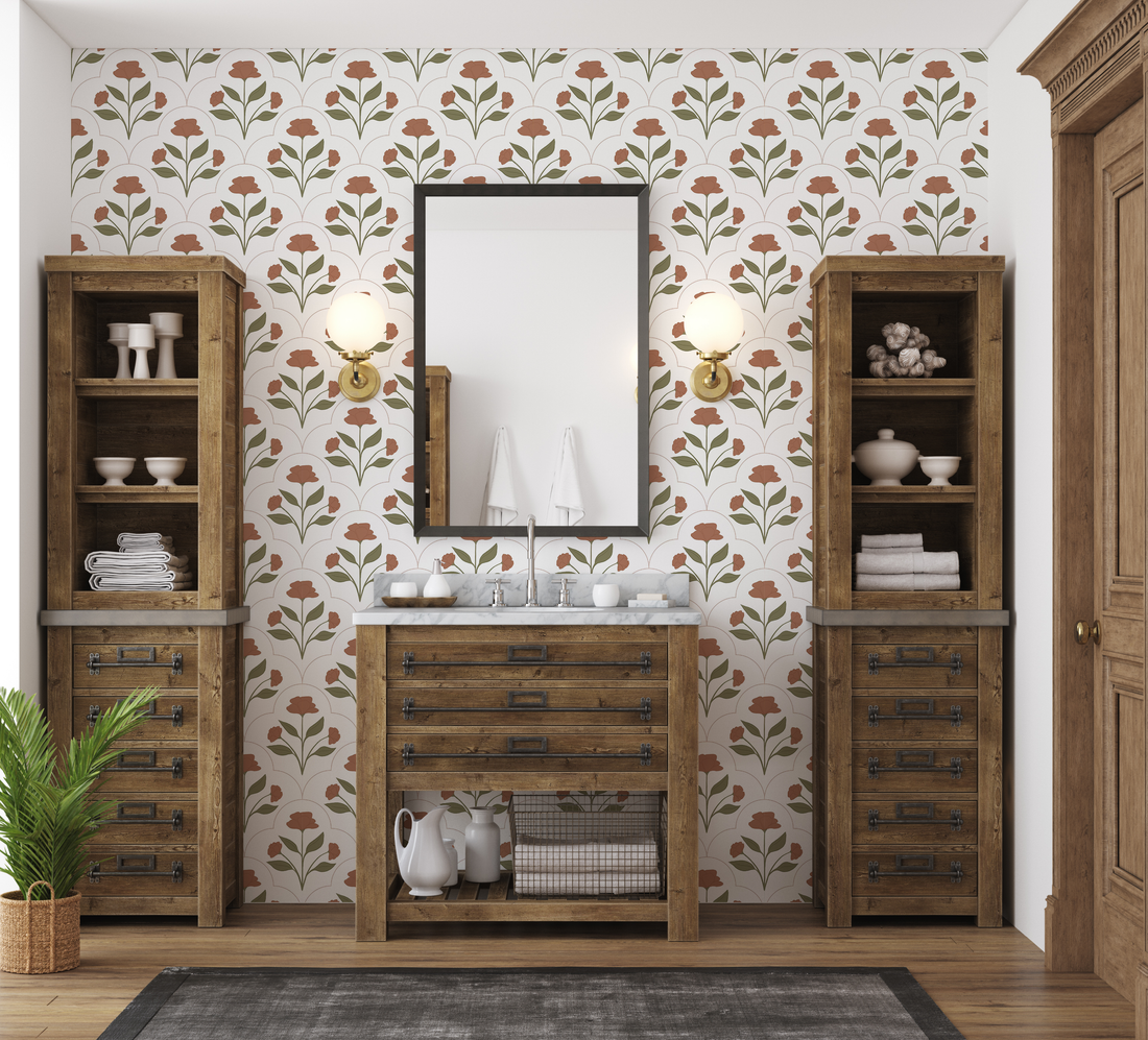 Nicole Bohemian Floral Removable Wallpaper - White and Terracotta