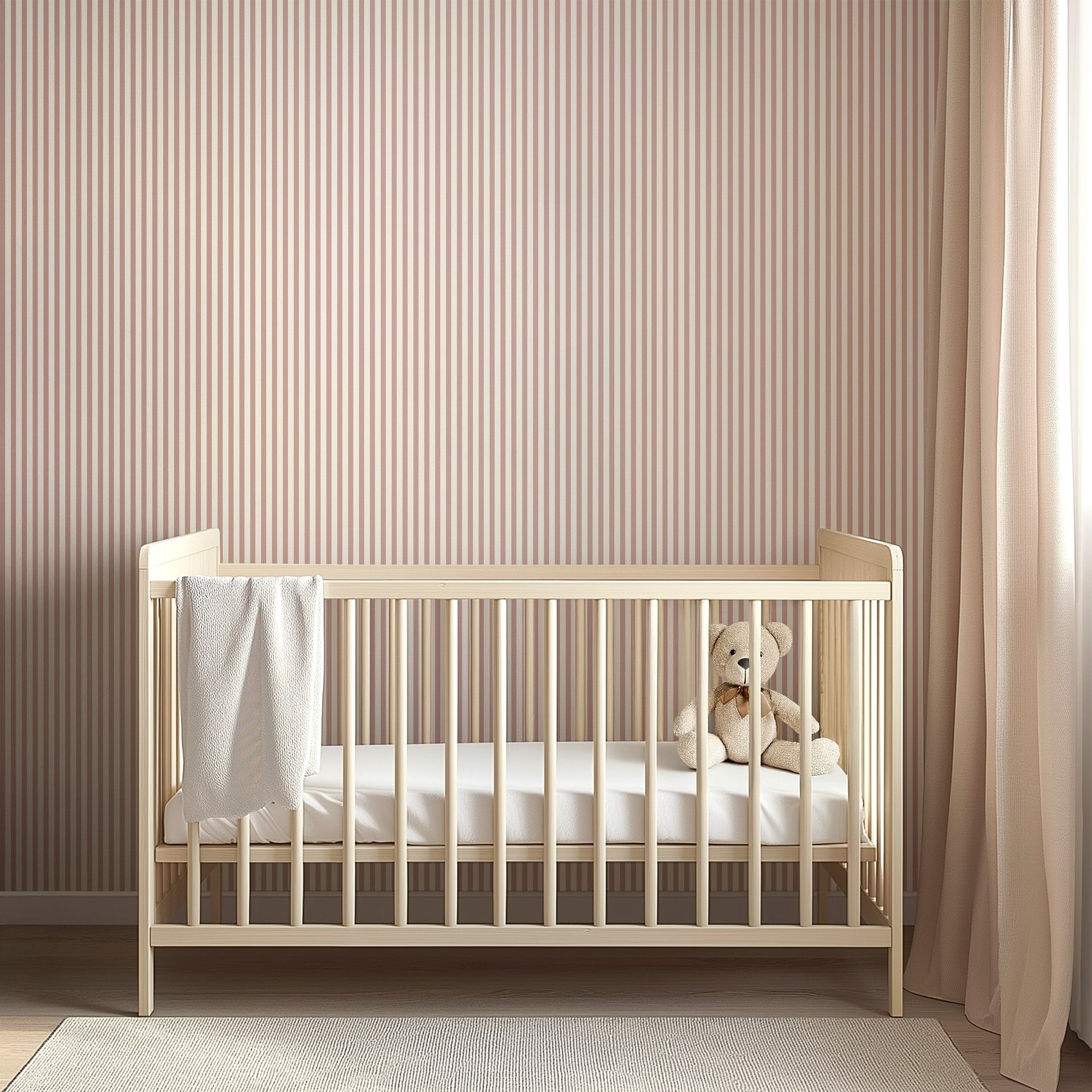Meyer Pinstripe Wallpaper - Minimalist Neutral Beige & Cream