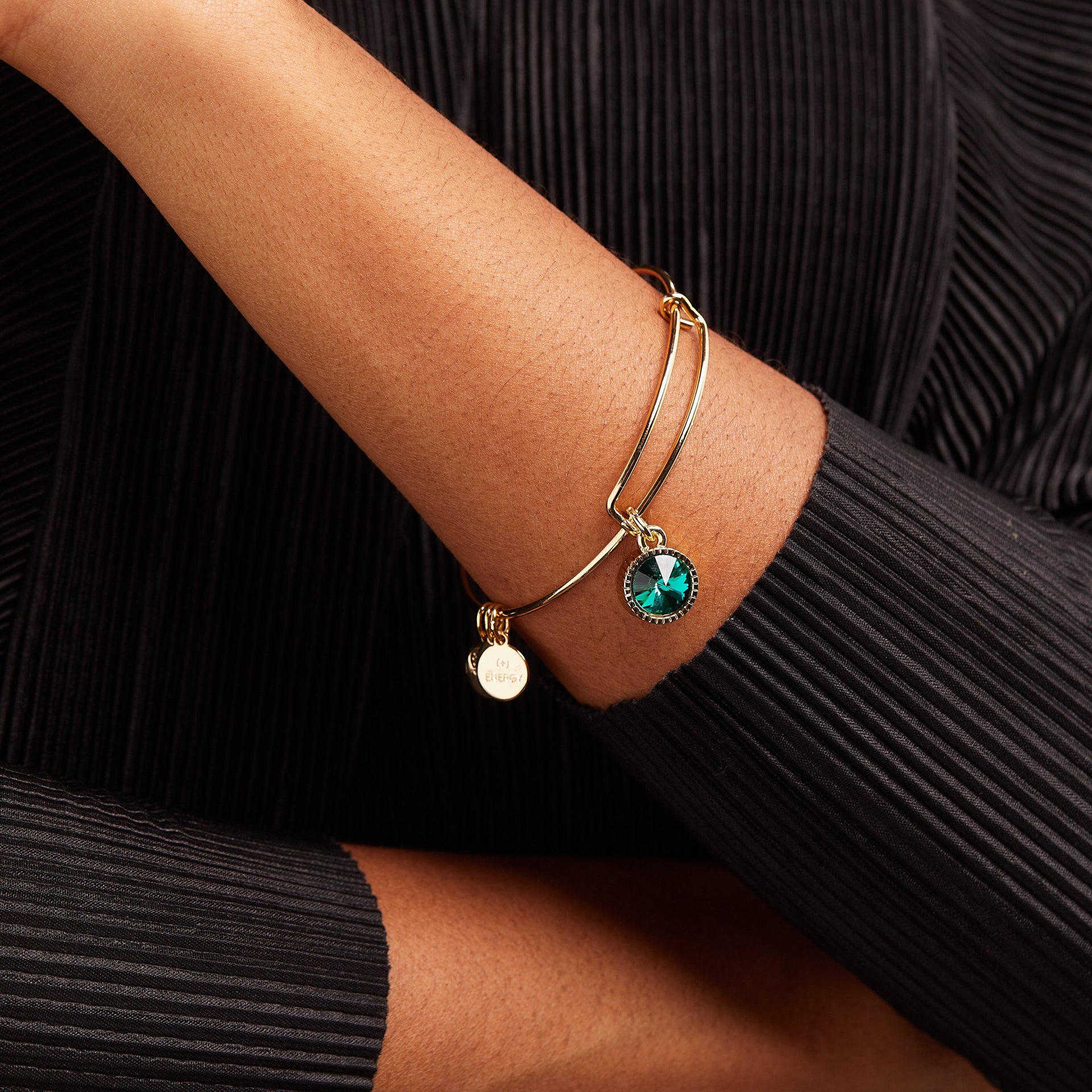 May Birthstone Charm Bangle with Emerald Crystal