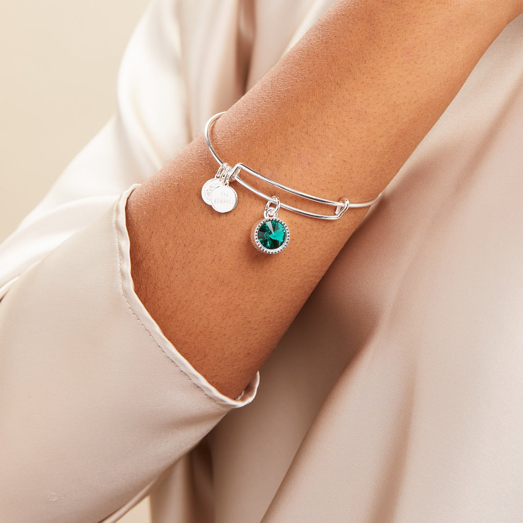 May Birthstone Charm Bangle with Emerald Crystal