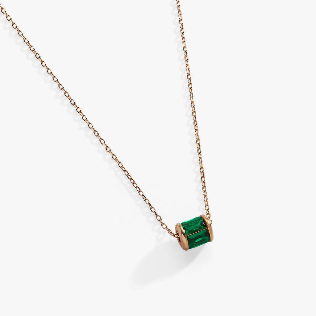 May Birthstone Barrel Pendant Necklace in Sterling Silver or Gold