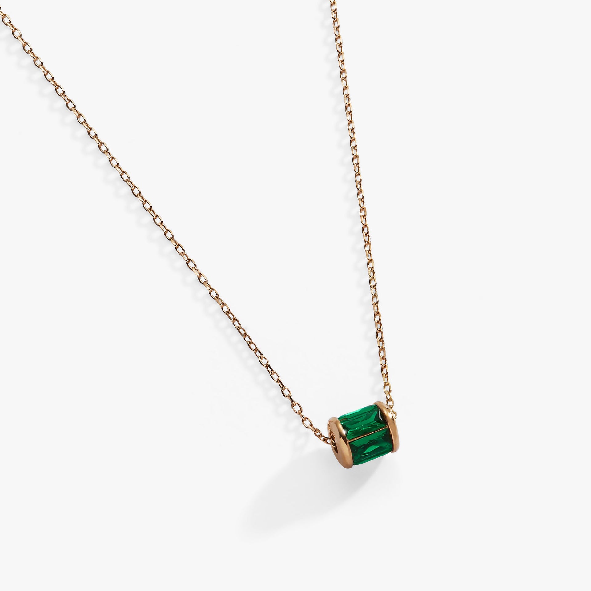 May Birthstone Barrel Pendant Necklace in Sterling Silver or Gold
