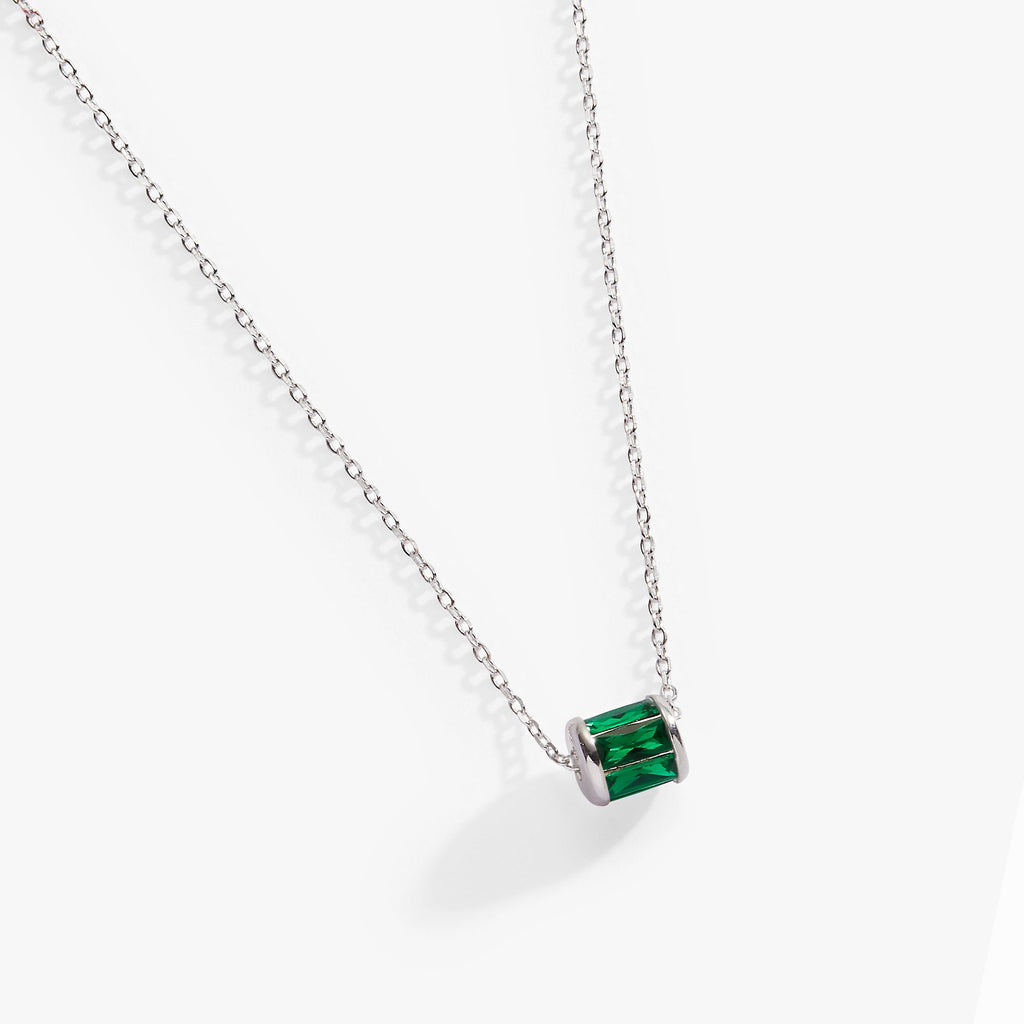 May Birthstone Barrel Pendant Necklace in Sterling Silver or Gold