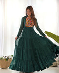 Bottle Green Chanderi Kurta Set with intricate sequin embroidery and georgette dupatta