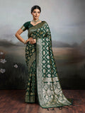 Bottle Green silk blend saree with matching blouse piece draped elegantly