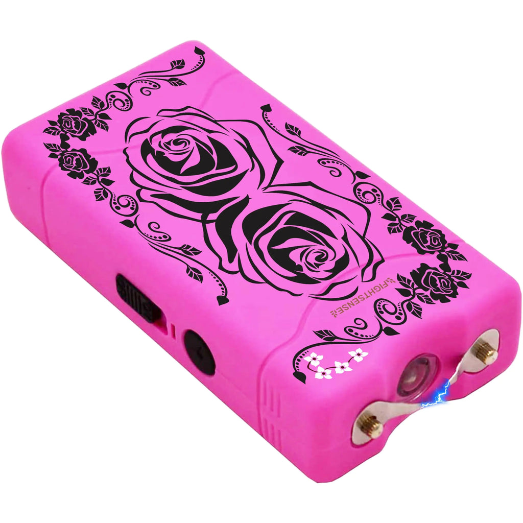 FIGHTSENSE Self-Defense Kit W/Pepper Spray & Mini Stun Gun for Men & Women25 Burst12 Foot Range1.60 µC Painful ChargeLED FlashlightSafety Switch (Camo Pink Bling)
