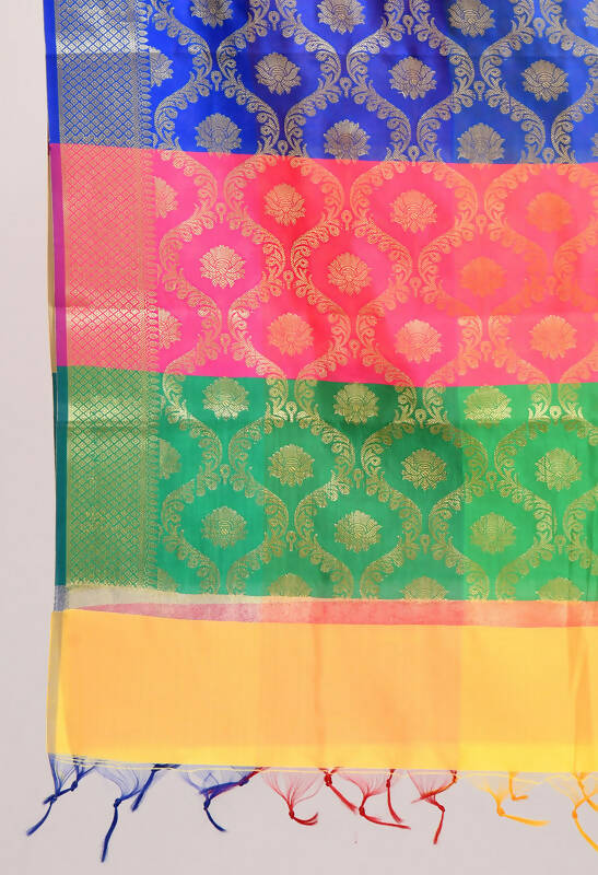 Banarsi Silk Floral Woven Dupatta - Elegant Multi-Color Stole