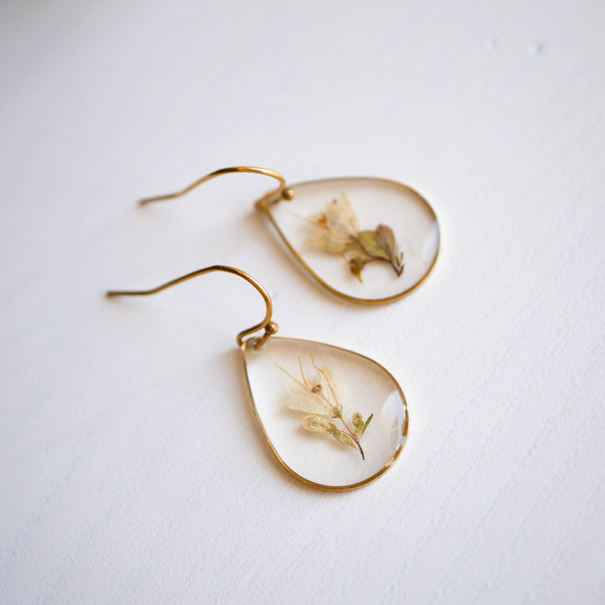 Dew Drop Teardrop Earrings Gold Plated Botanical