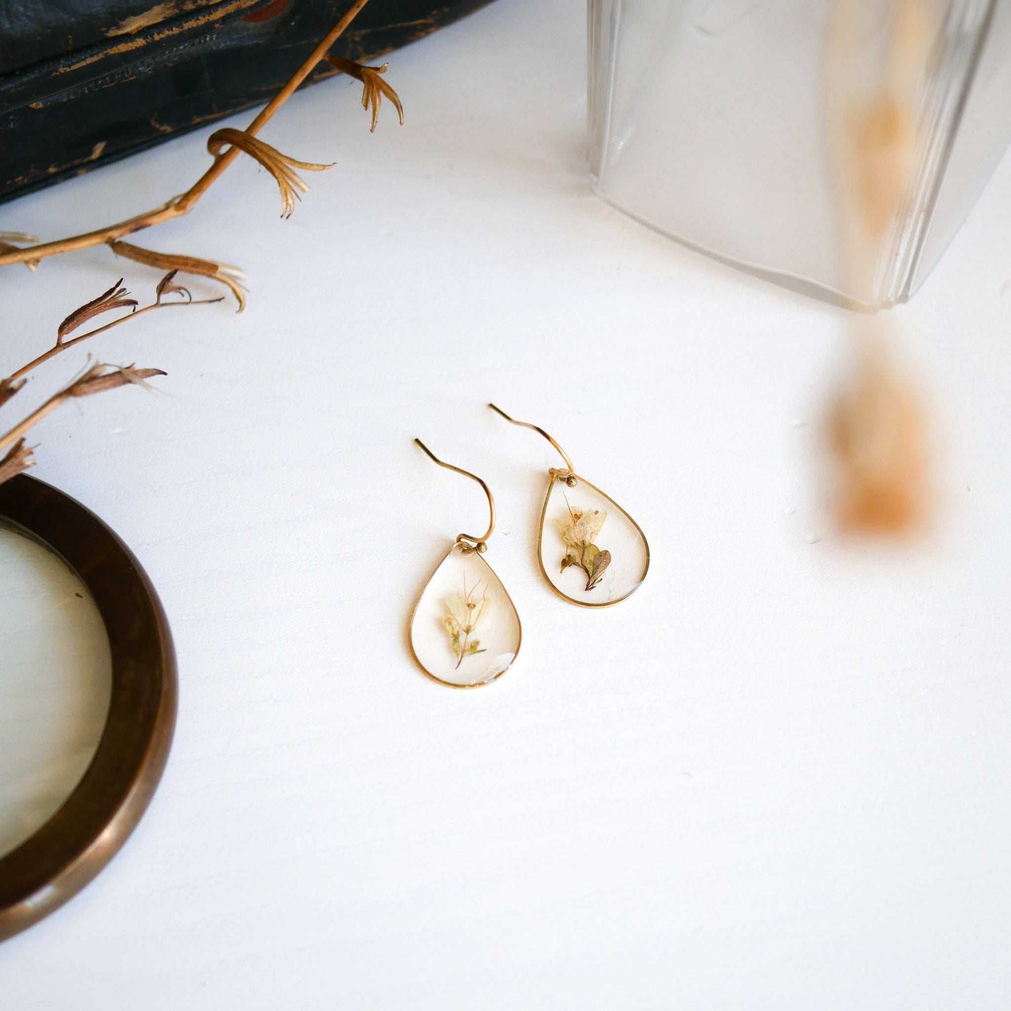 Dew Drop Teardrop Earrings Gold Plated Botanical