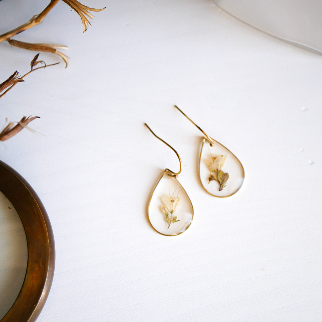 Dew Drop Teardrop Earrings Gold Plated Botanical