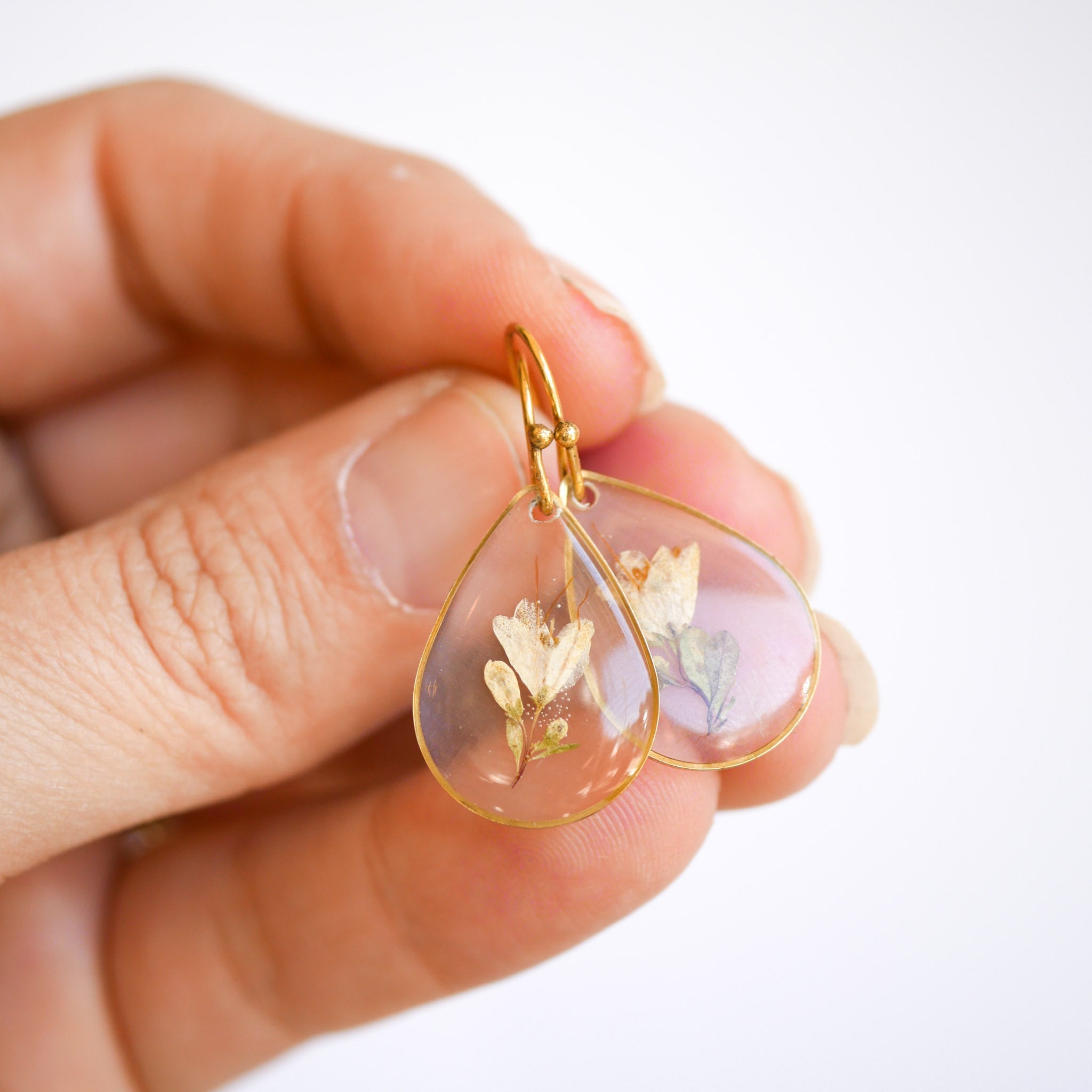Dew Drop Teardrop Earrings Gold Plated Botanical