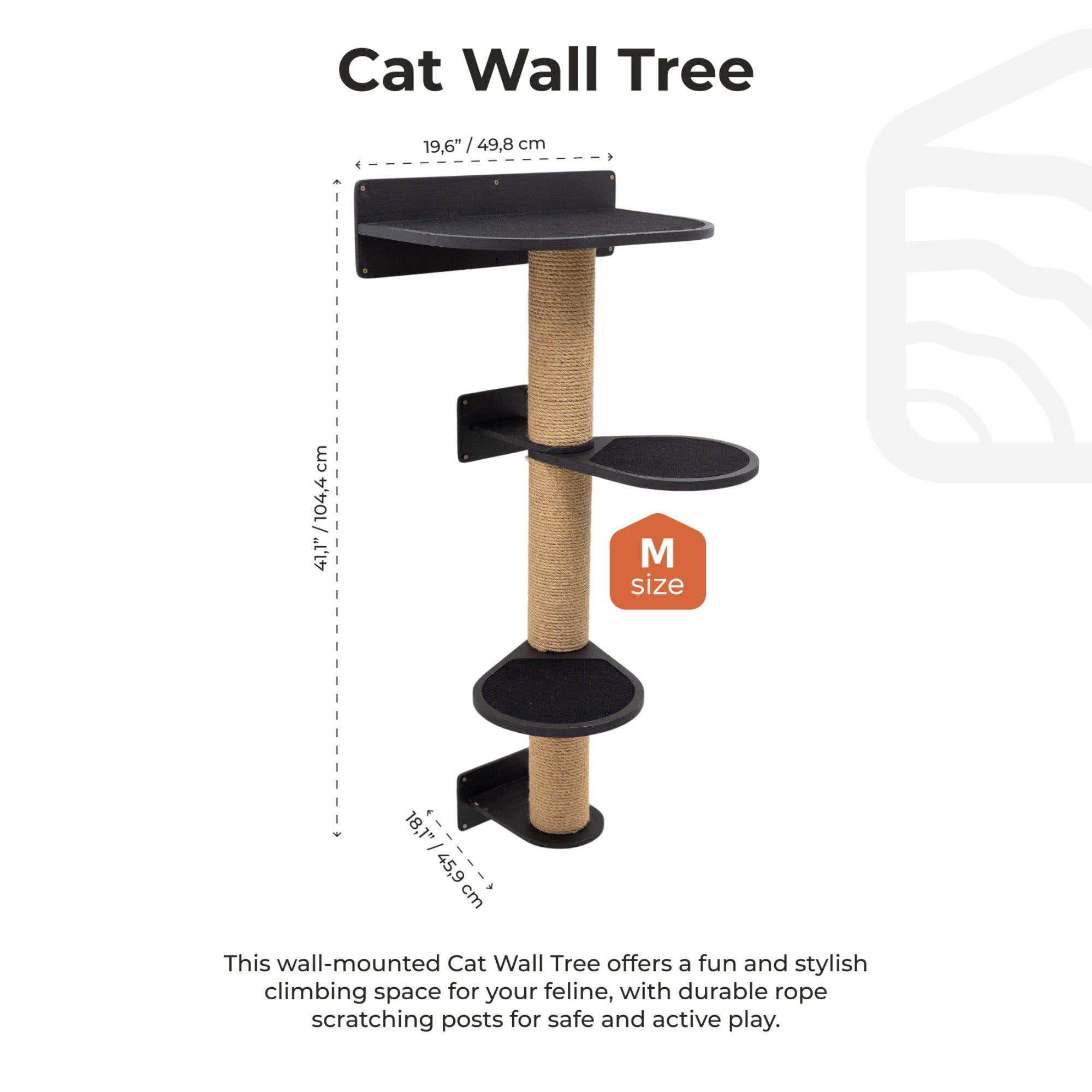 Medium Cat Tree in Black – Modern Sisal Scratching Post & Lounge