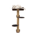 Medium cat tree in dark walnut wood finish with multiple levels for climbing and resting.