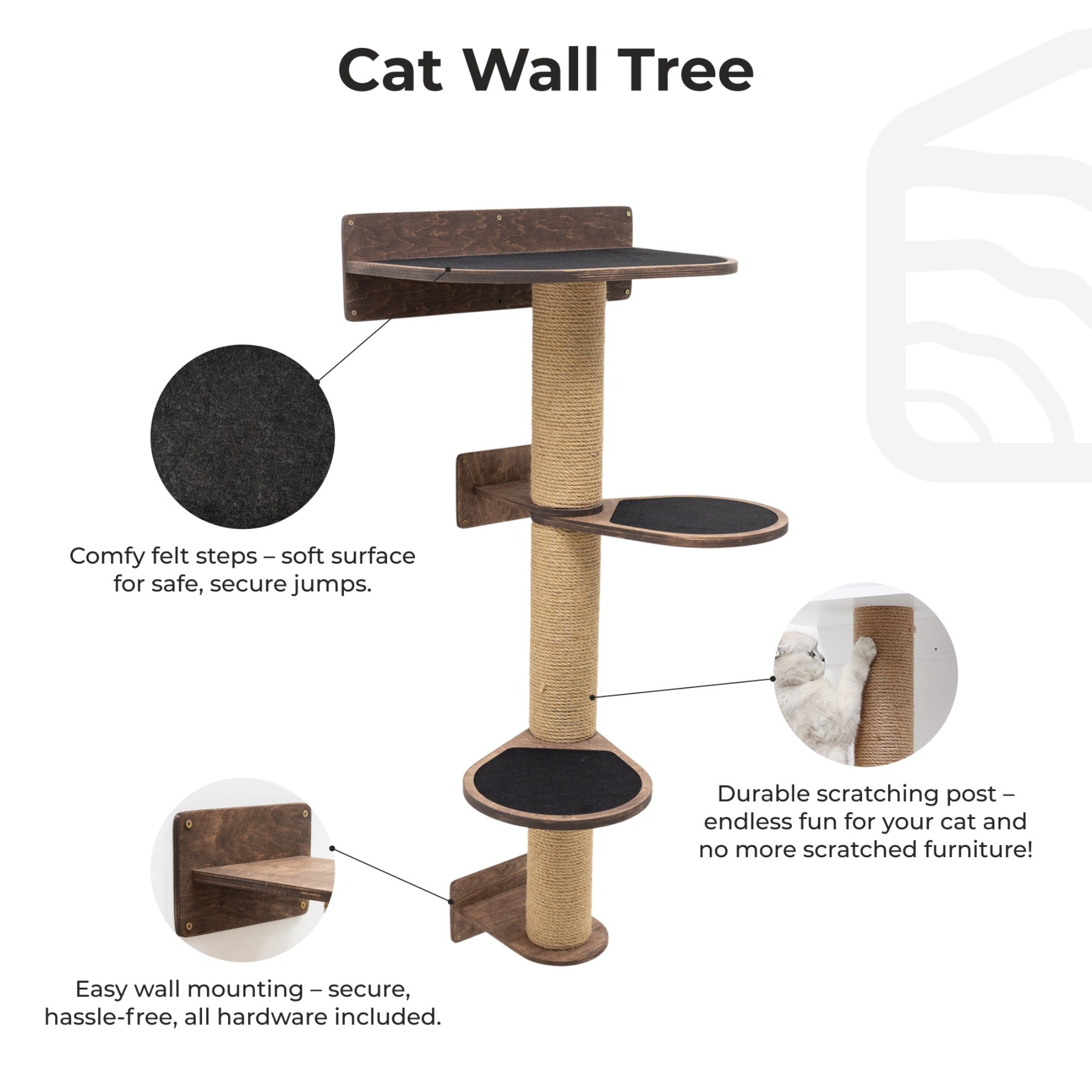 Medium Cat Tree in Dark Walnut – Premium Multi-Level Cat Tower