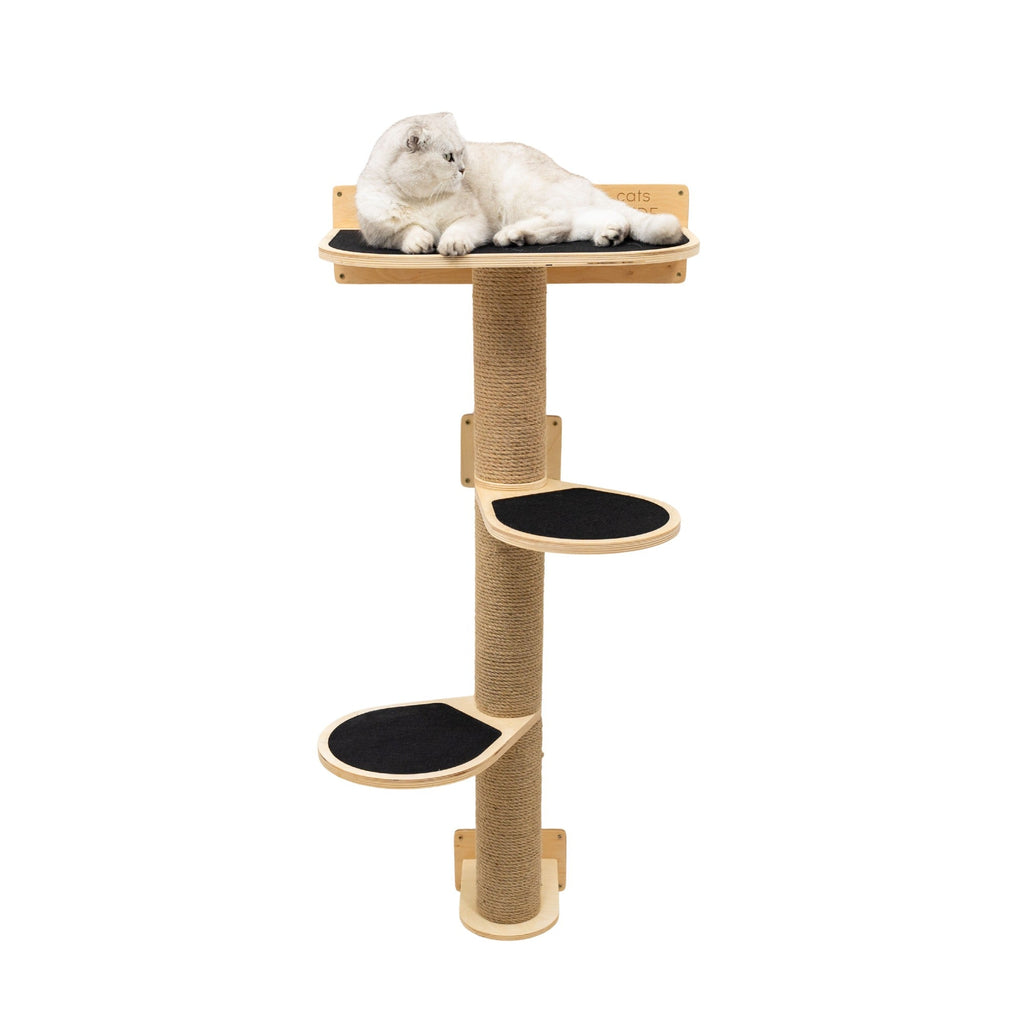 Medium Cat Tree Light mounted on a wall featuring plywood levels and a sisal scratching cylinder for cats.
