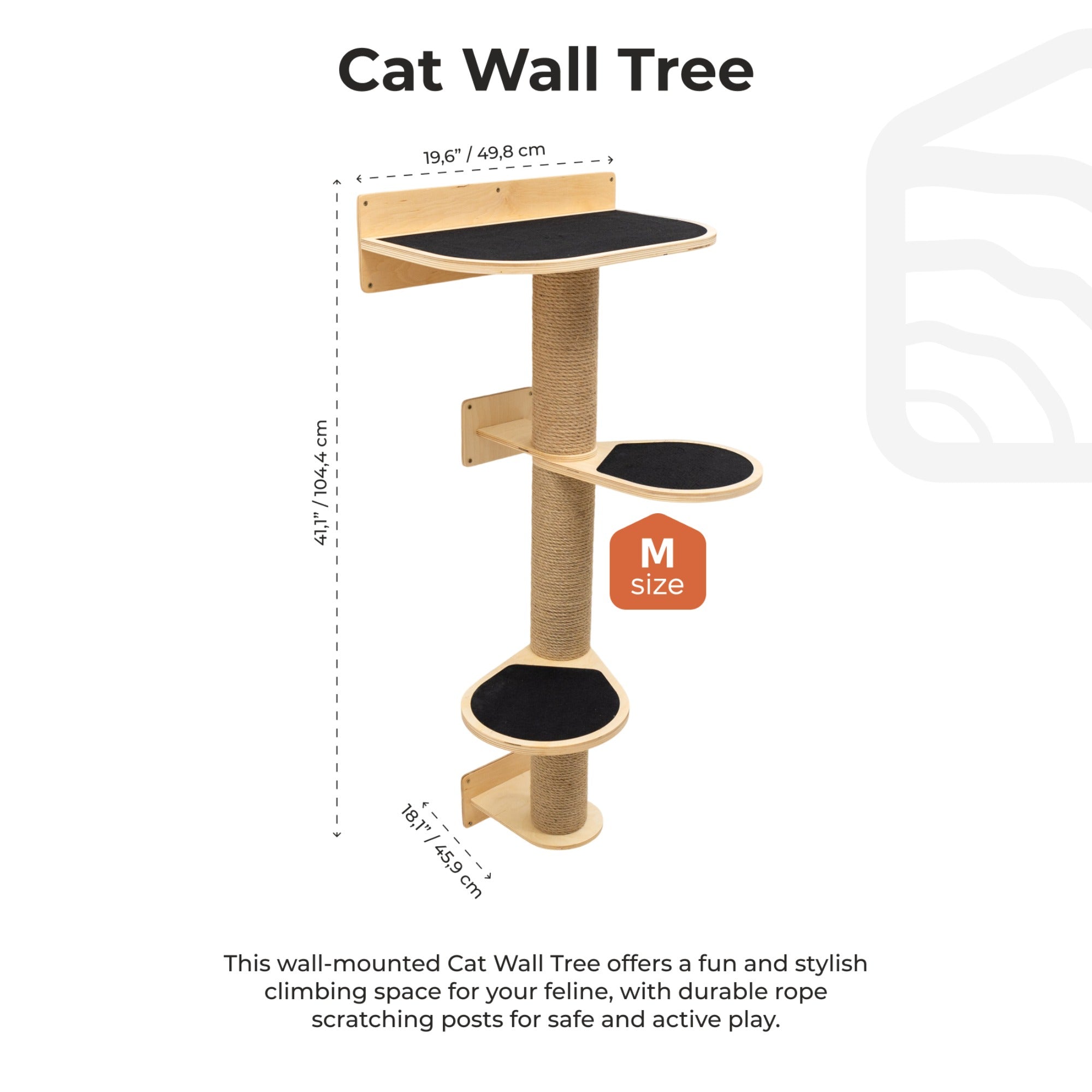 Medium Cat Tree – Light Wall-Mounted Plywood Scratching Tower