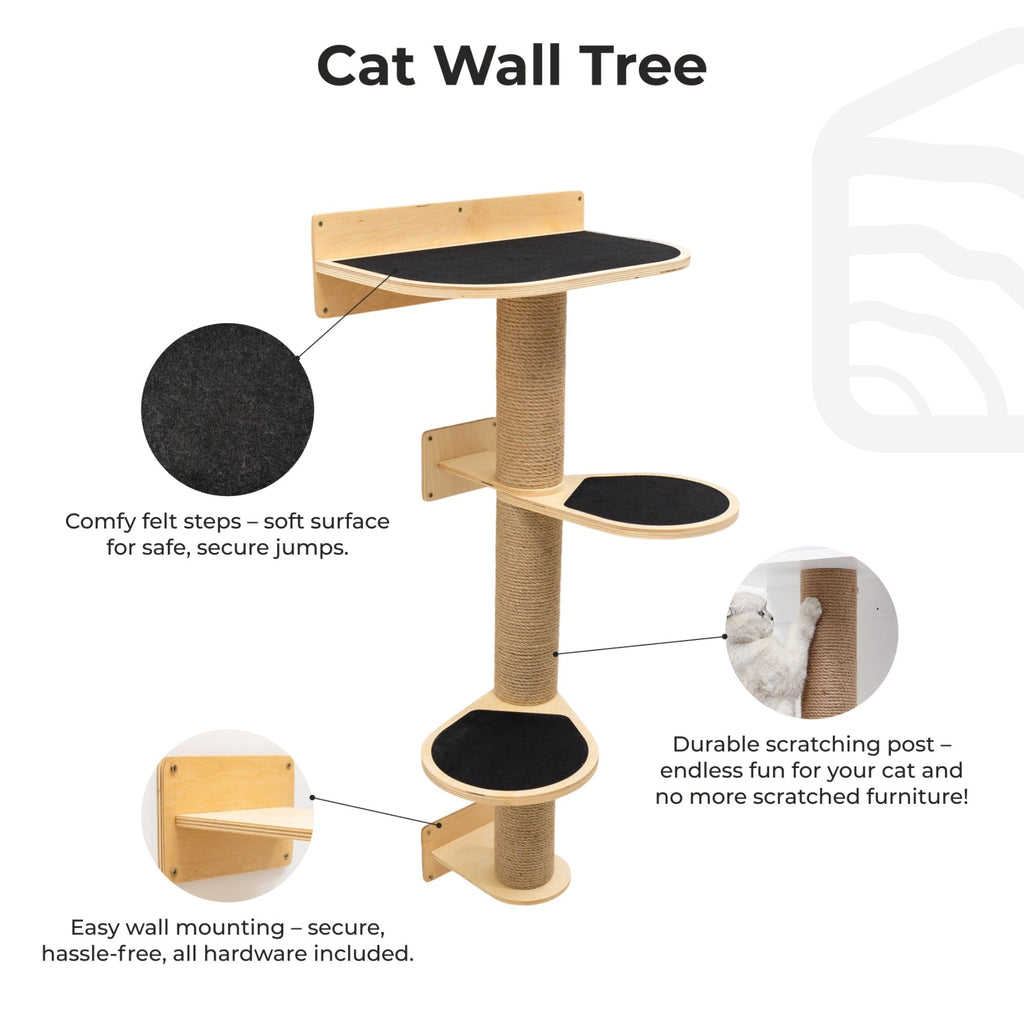 Medium Cat Tree – Light Wall-Mounted Plywood Scratching Tower