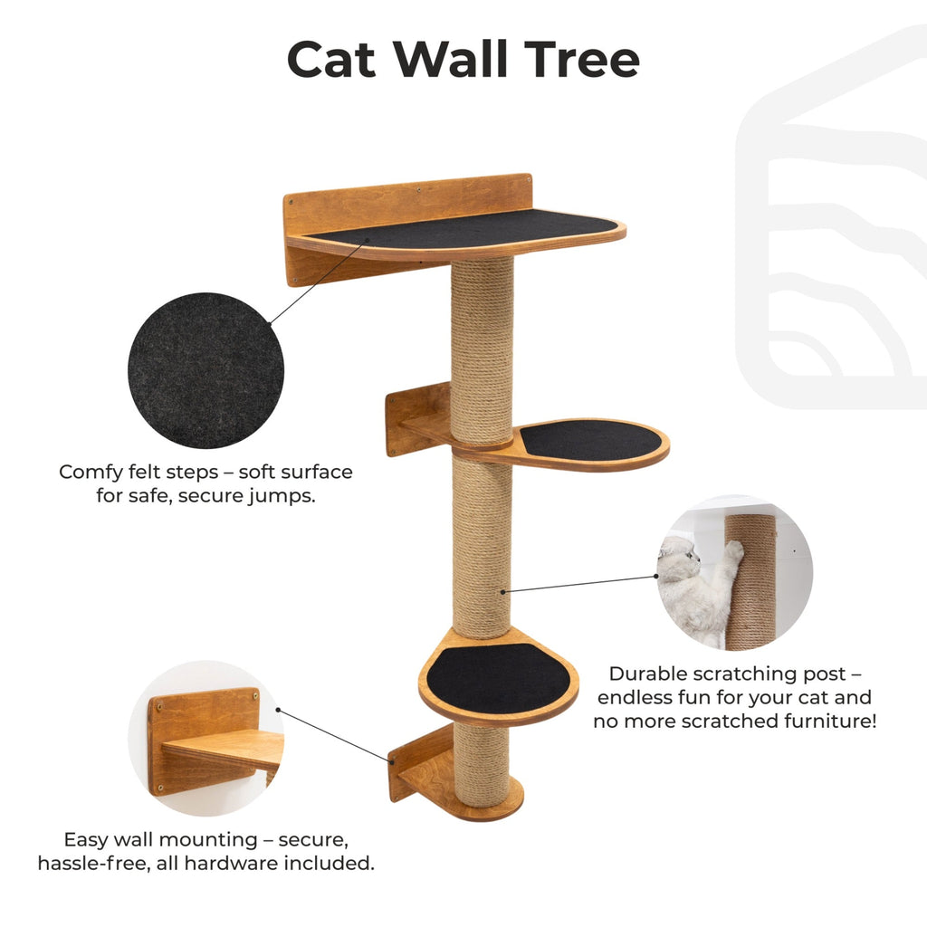 Medium Cat Tree in Oak – Minimalist Wall-Mounted Modern Design