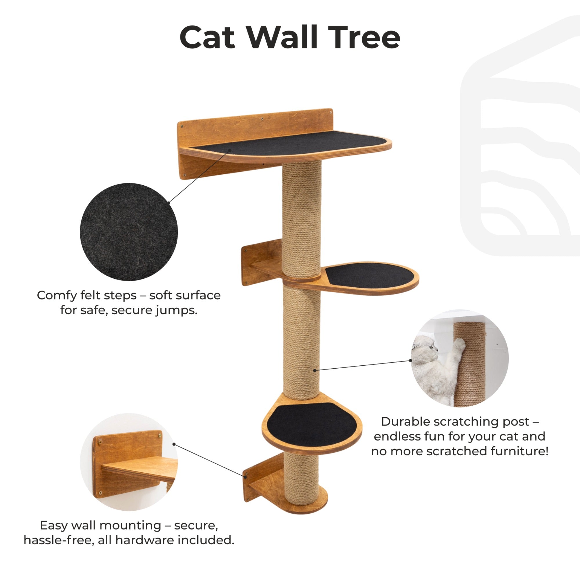 Medium Cat Tree in Oak – Minimalist Wall-Mounted Modern Design